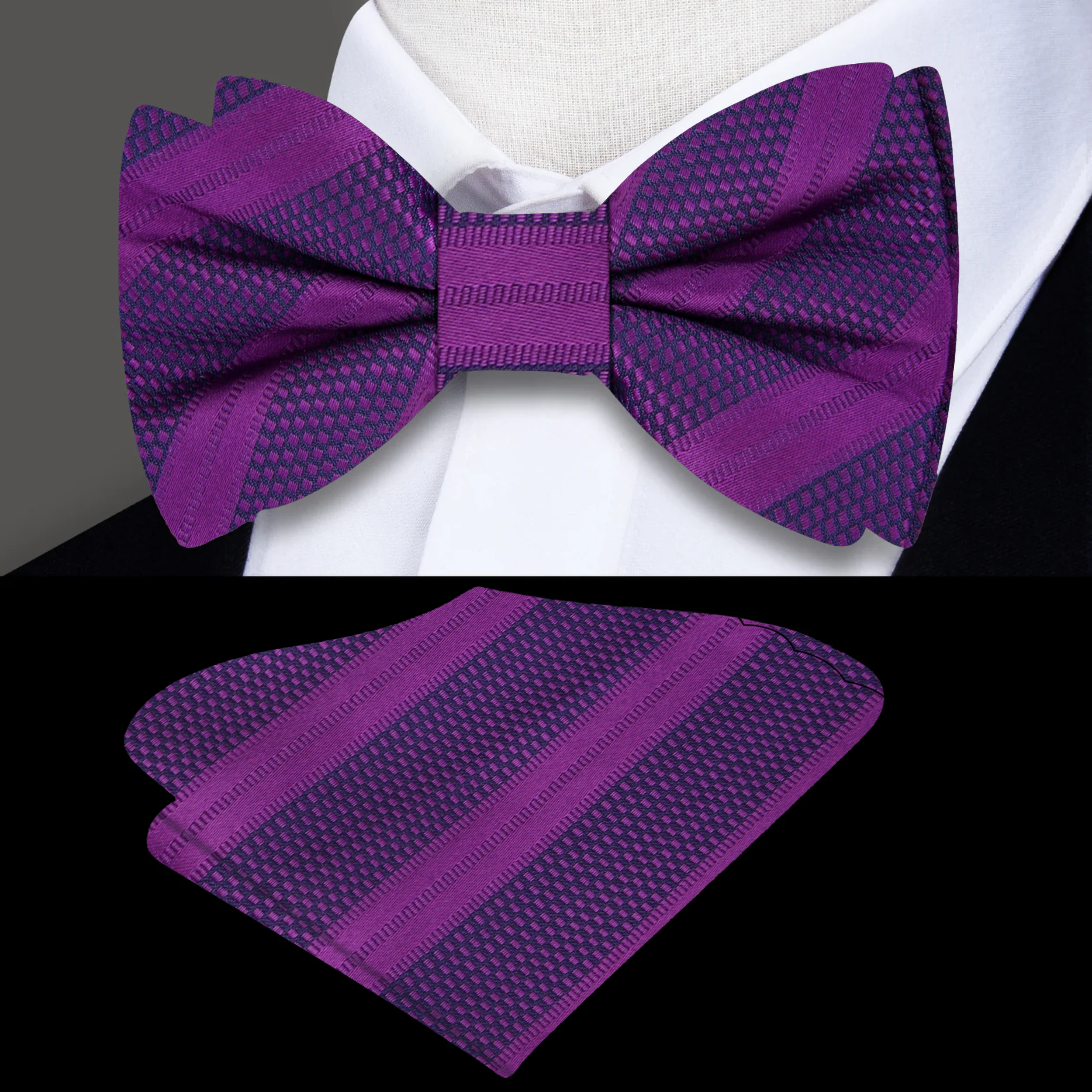 Elegant silk bow tie styled with a suit for black-tie event