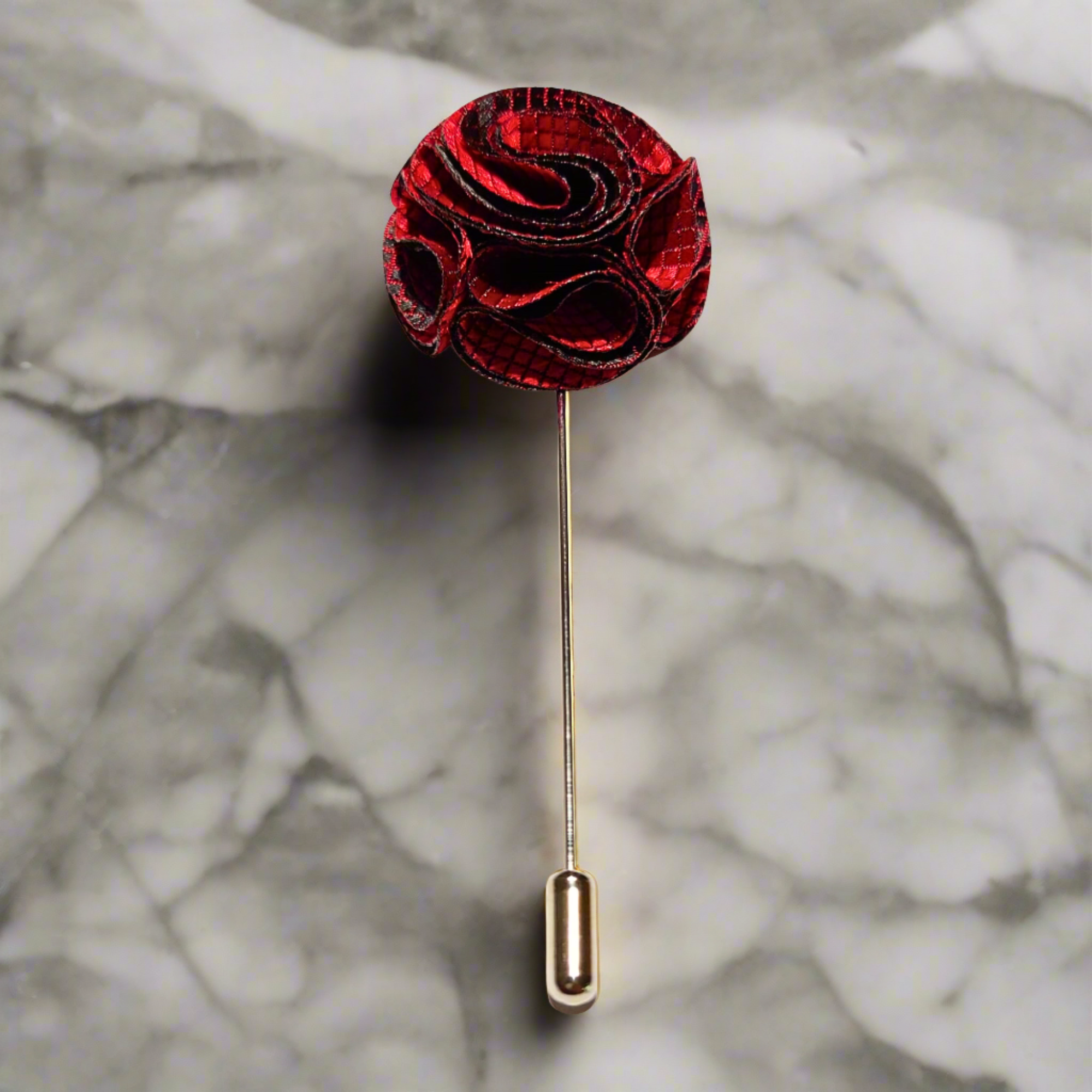 Mens lapel pin in vibrant blue fabric, perfect for weddings and formal events