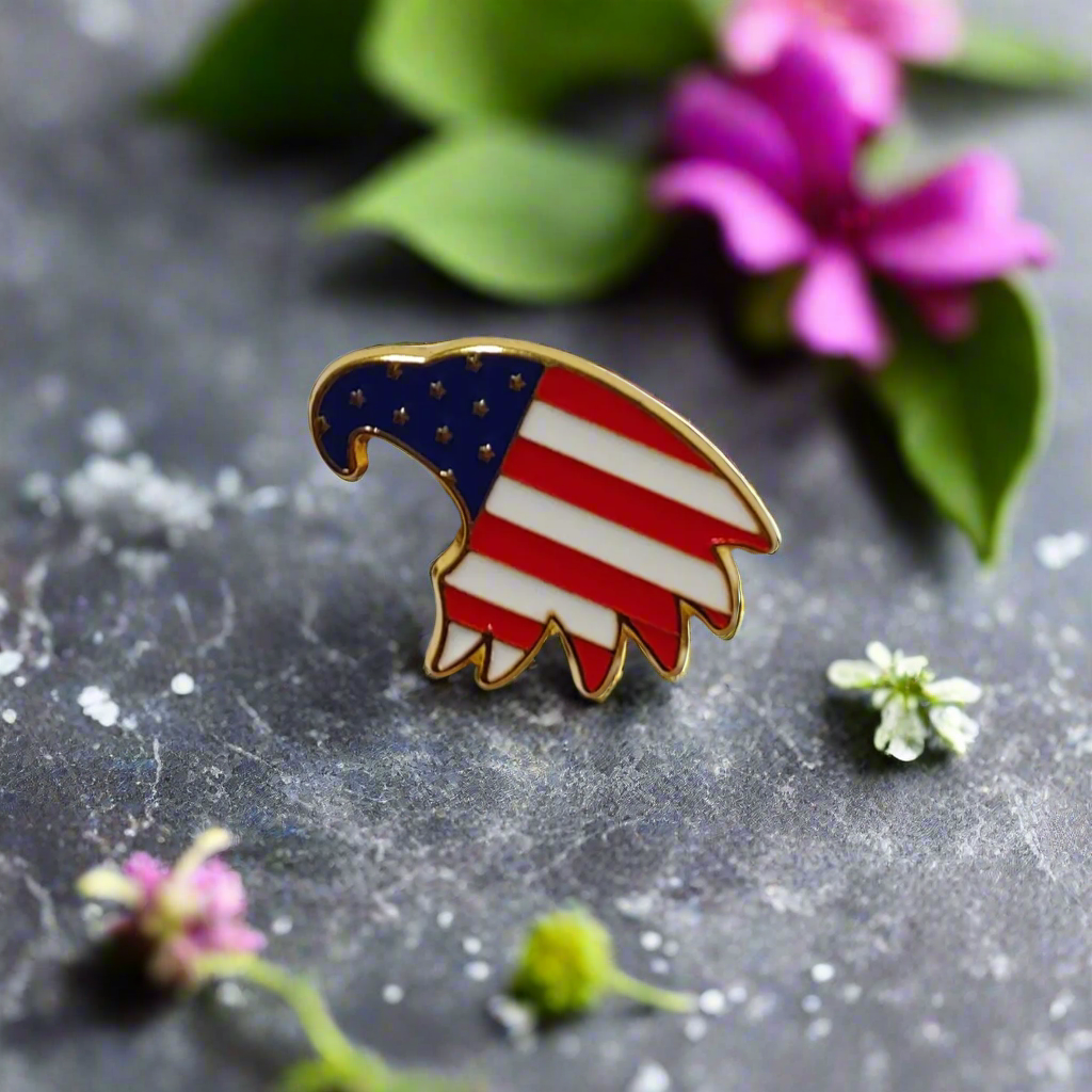 Man wearing eagle lapel pin during a Veterans Day event