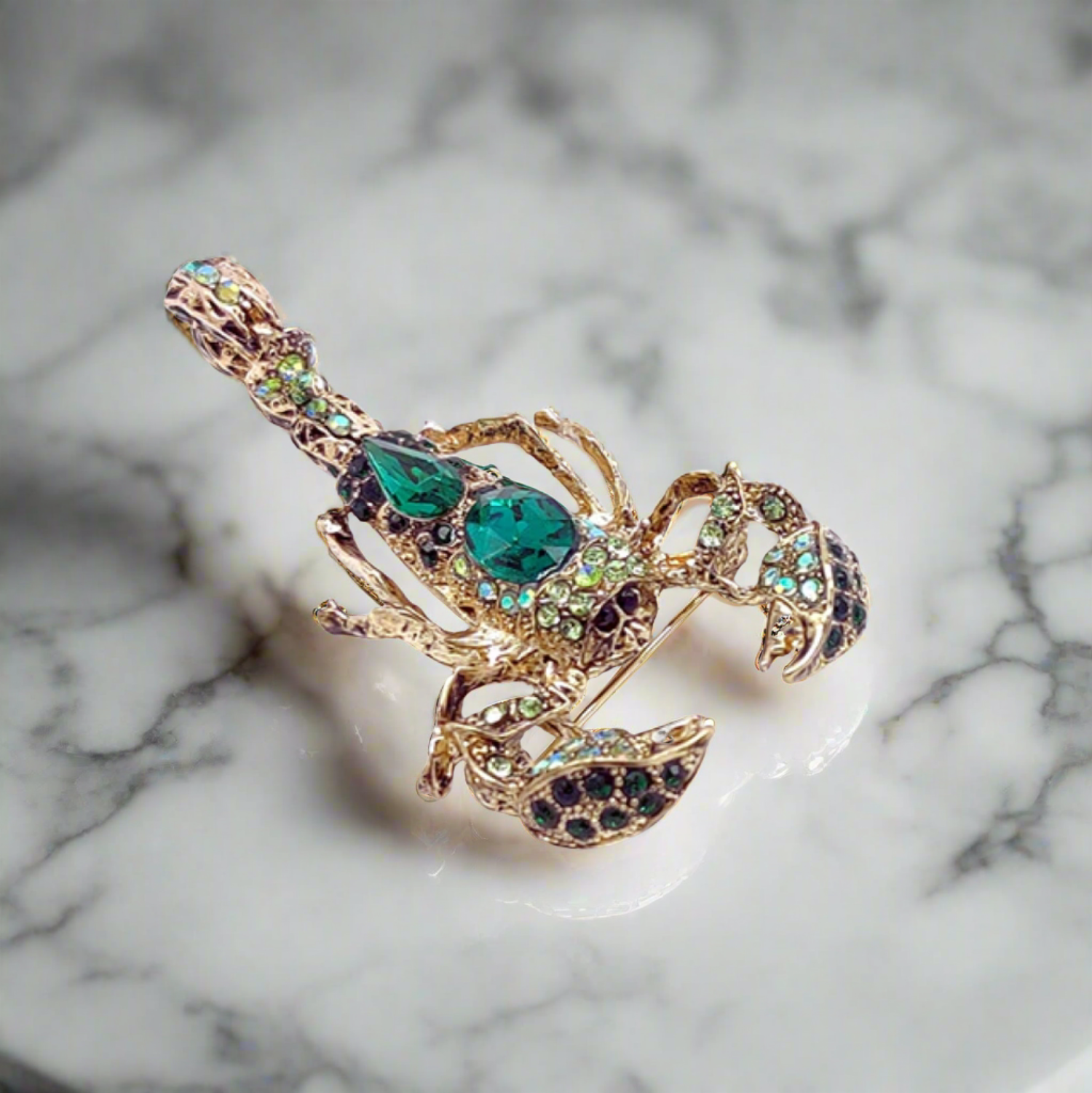 Front view of a gemstone exotic animal lapel pin with lion design, showcasing intricate detail and sparkling gemstones