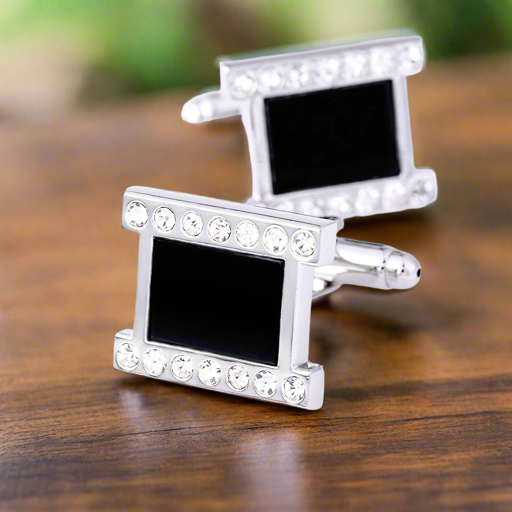 Luxury cufflinks with colorful gemstones and polished zinc alloy finish