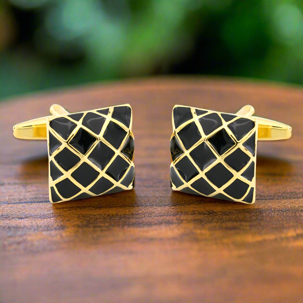 Elegant geometric square cufflinks with gold finish for formal wear