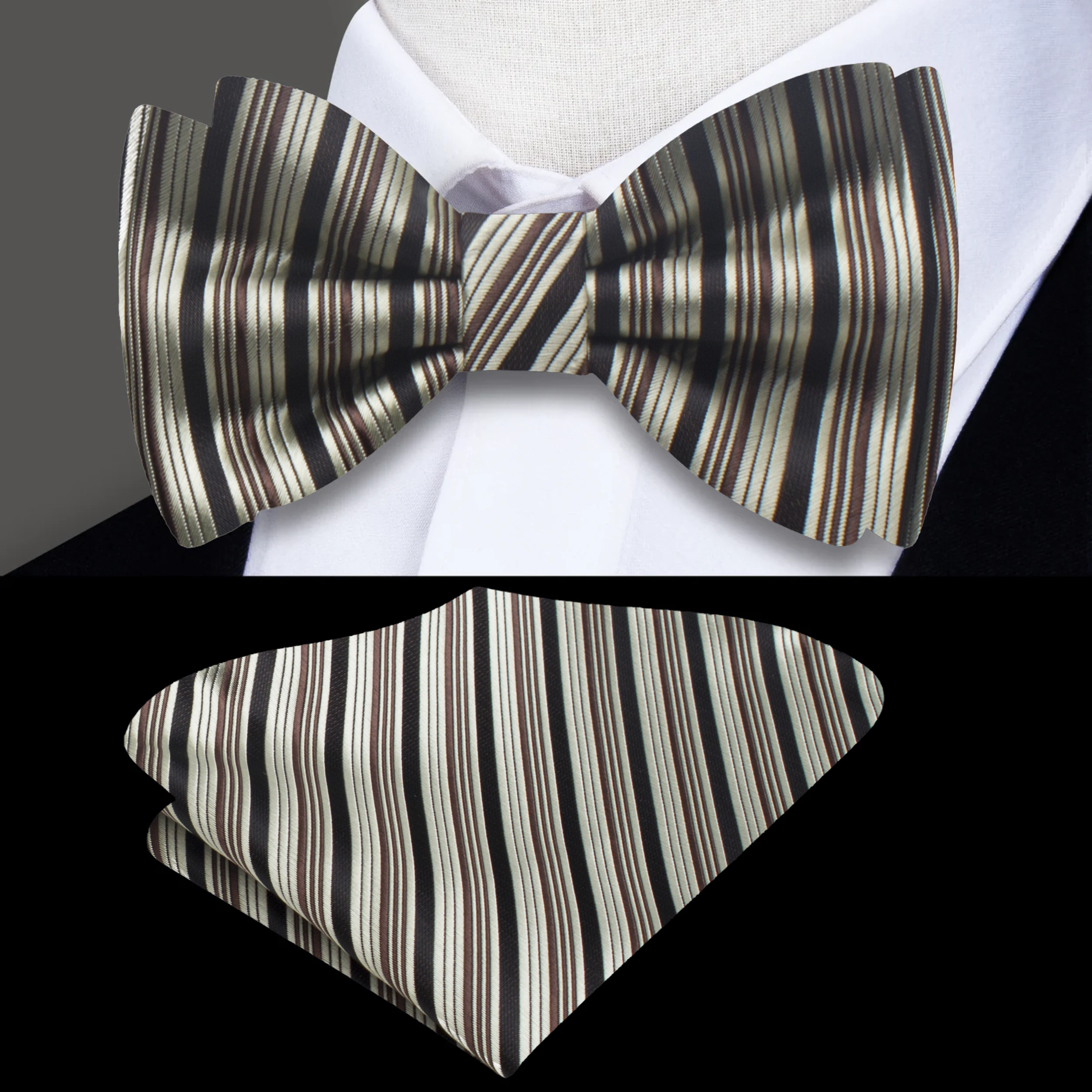 Elegant custom silk bow tie displayed on a formal shirt, showcasing its luxurious design.