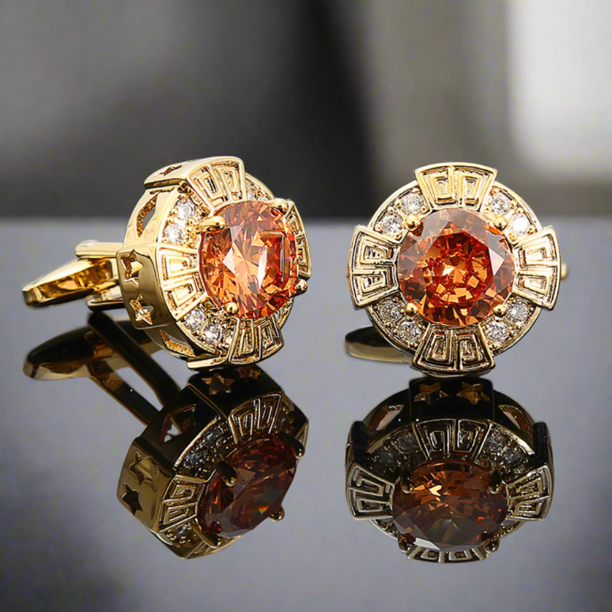 Stylish gold cufflinks with colorful stones, perfect for formal attire