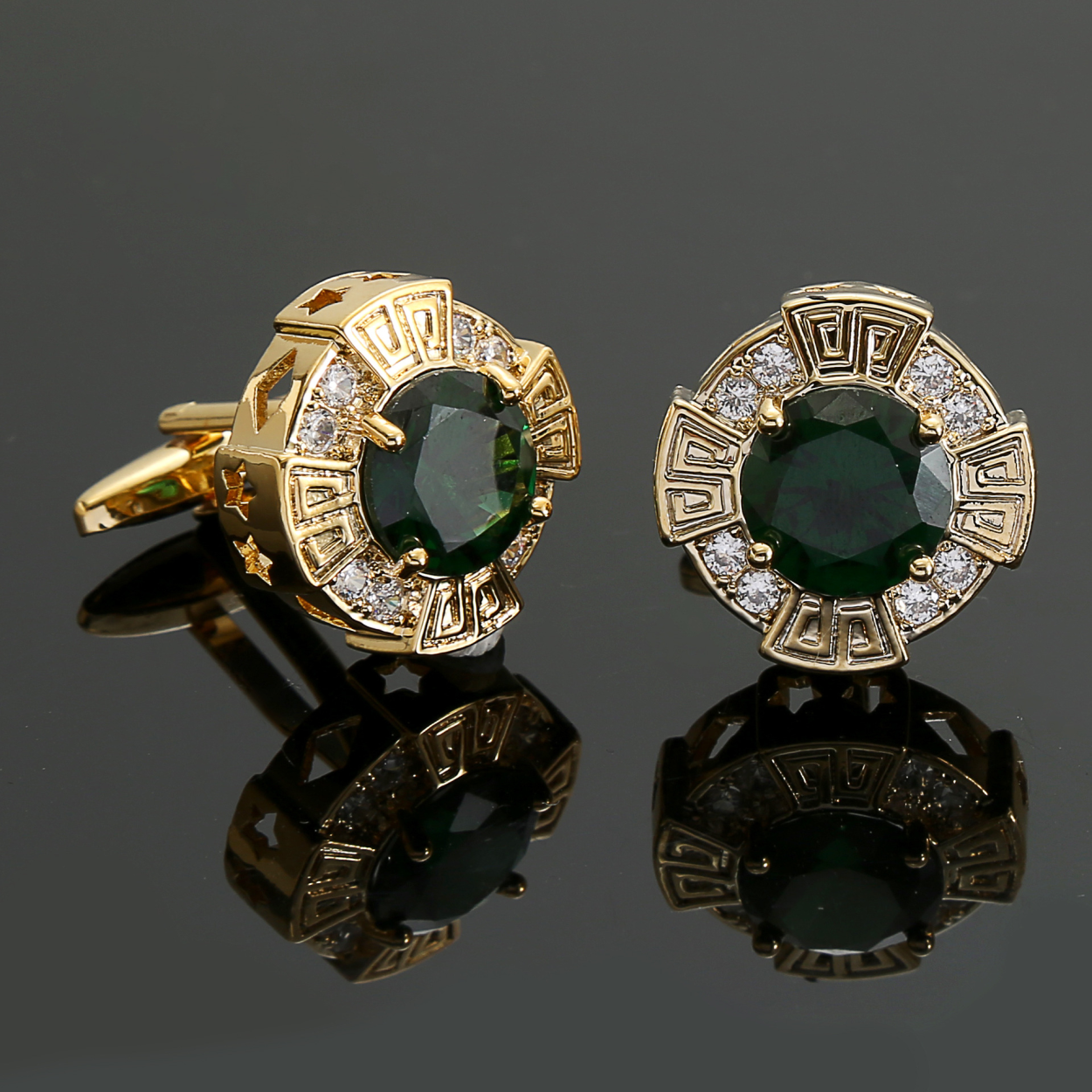 Elegant cufflinks displayed on a dress shirt, ideal for weddings