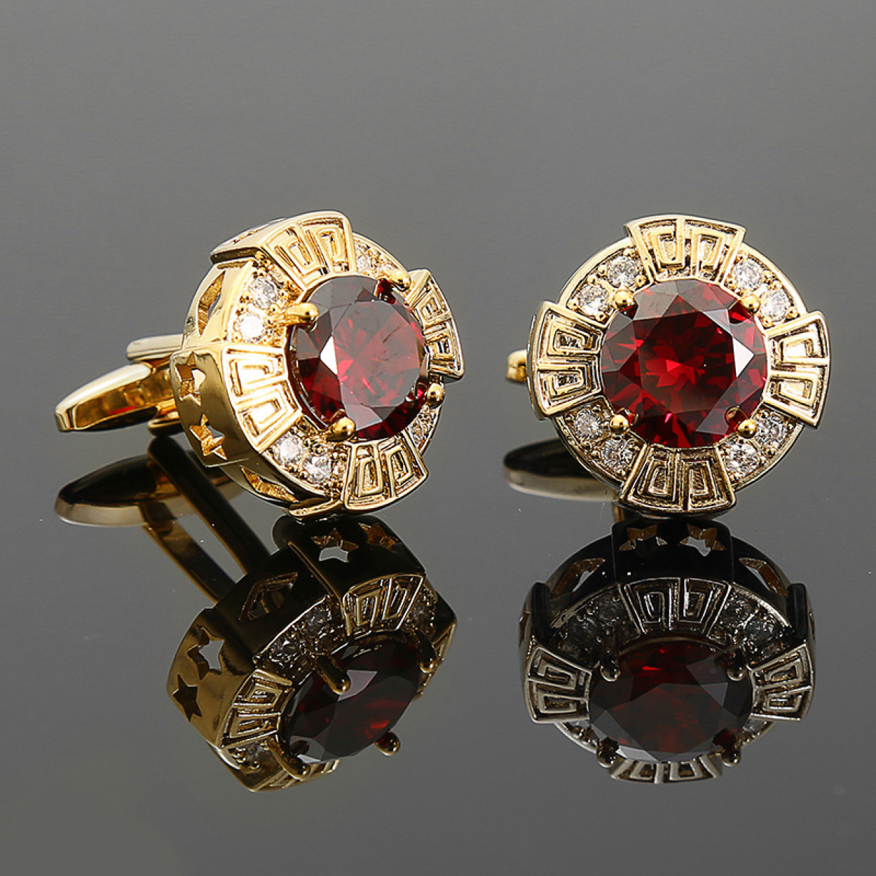 Stylish gold cufflinks with colorful stones, perfect for formal attire