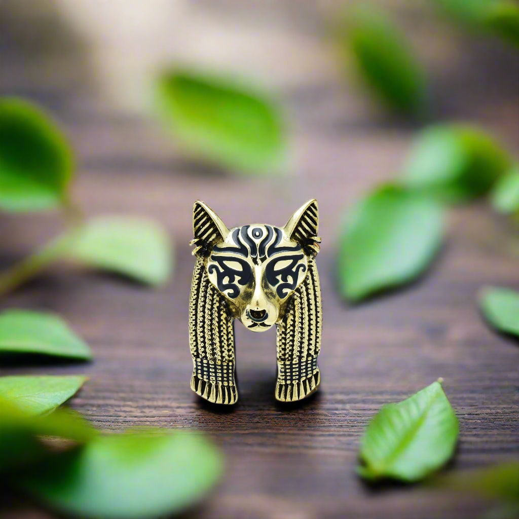 Anubis lapel pin showcasing intricate design, ideal for formal wear