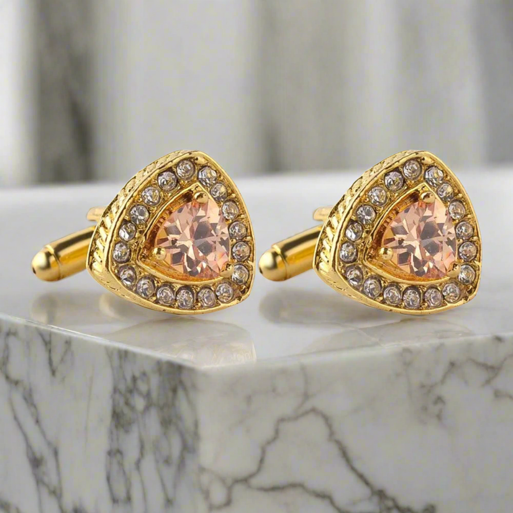 Stunning diamond-shaped cufflinks featuring a clear stone, ideal for mens jewelry.