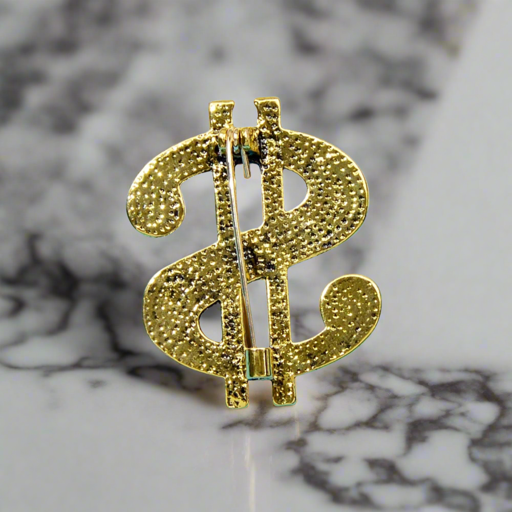 The stylish prosperity lapel pin for men displayed against a black background, emphasizing its luxurious appeal.