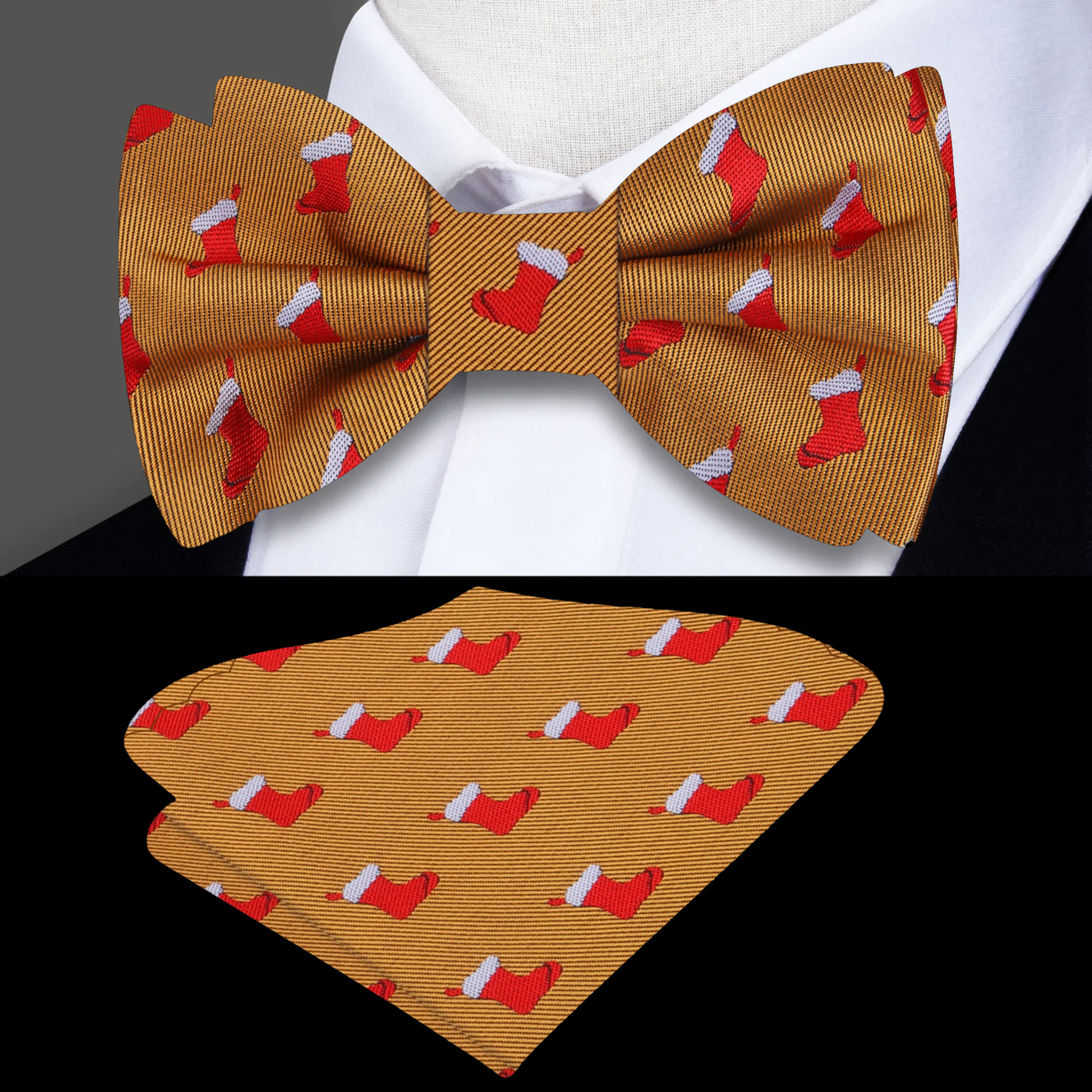 Green bow tie with stockings pattern for festive holiday fashion