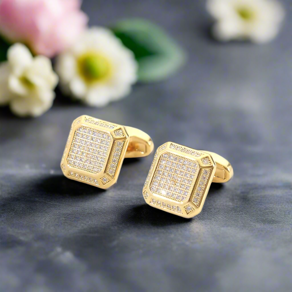 Gold square cufflinks with a polished finish ideal for weddings and formal occasions