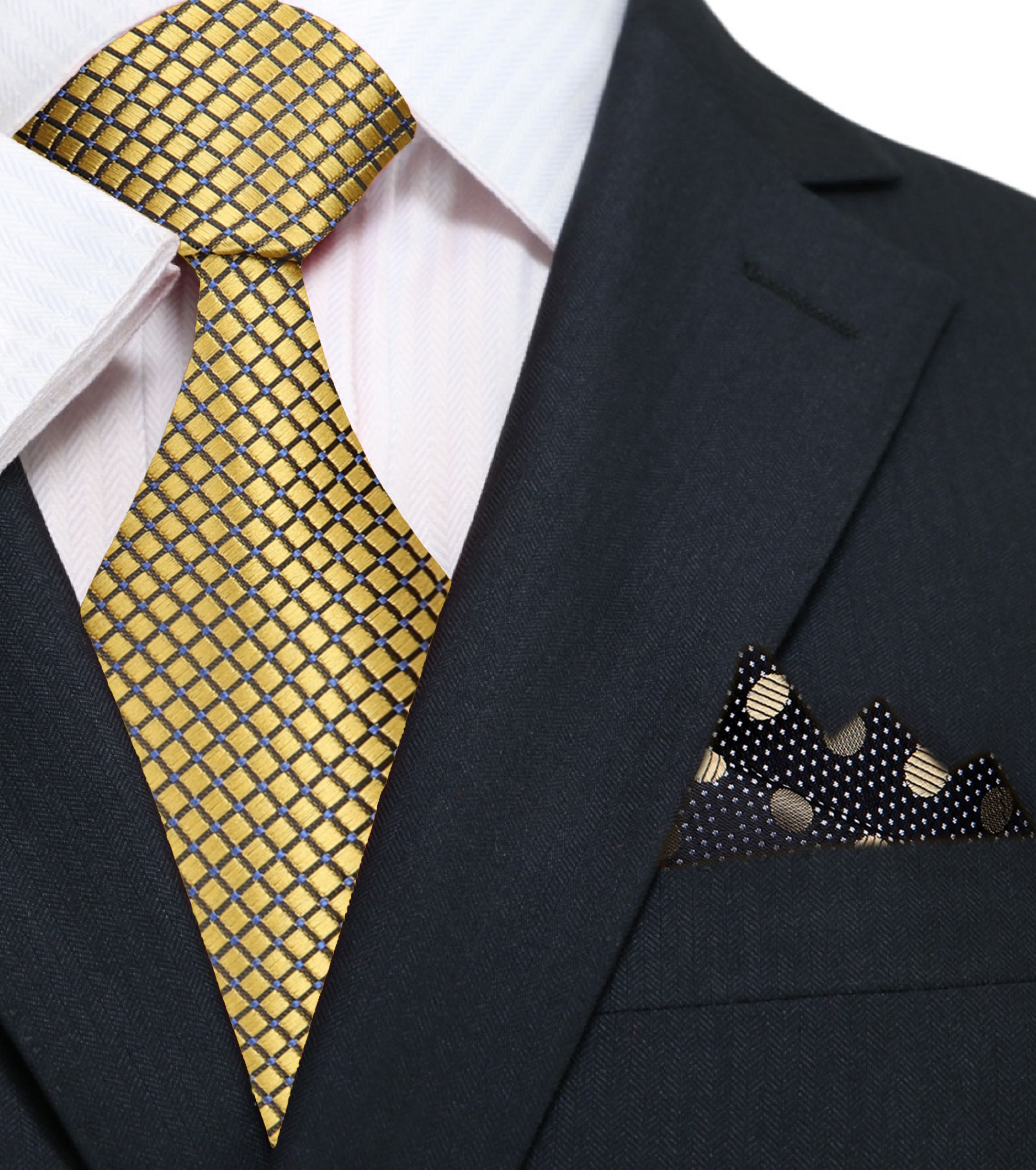 Close-up of metallic geometric silk necktie showcasing intricate pattern and sheen