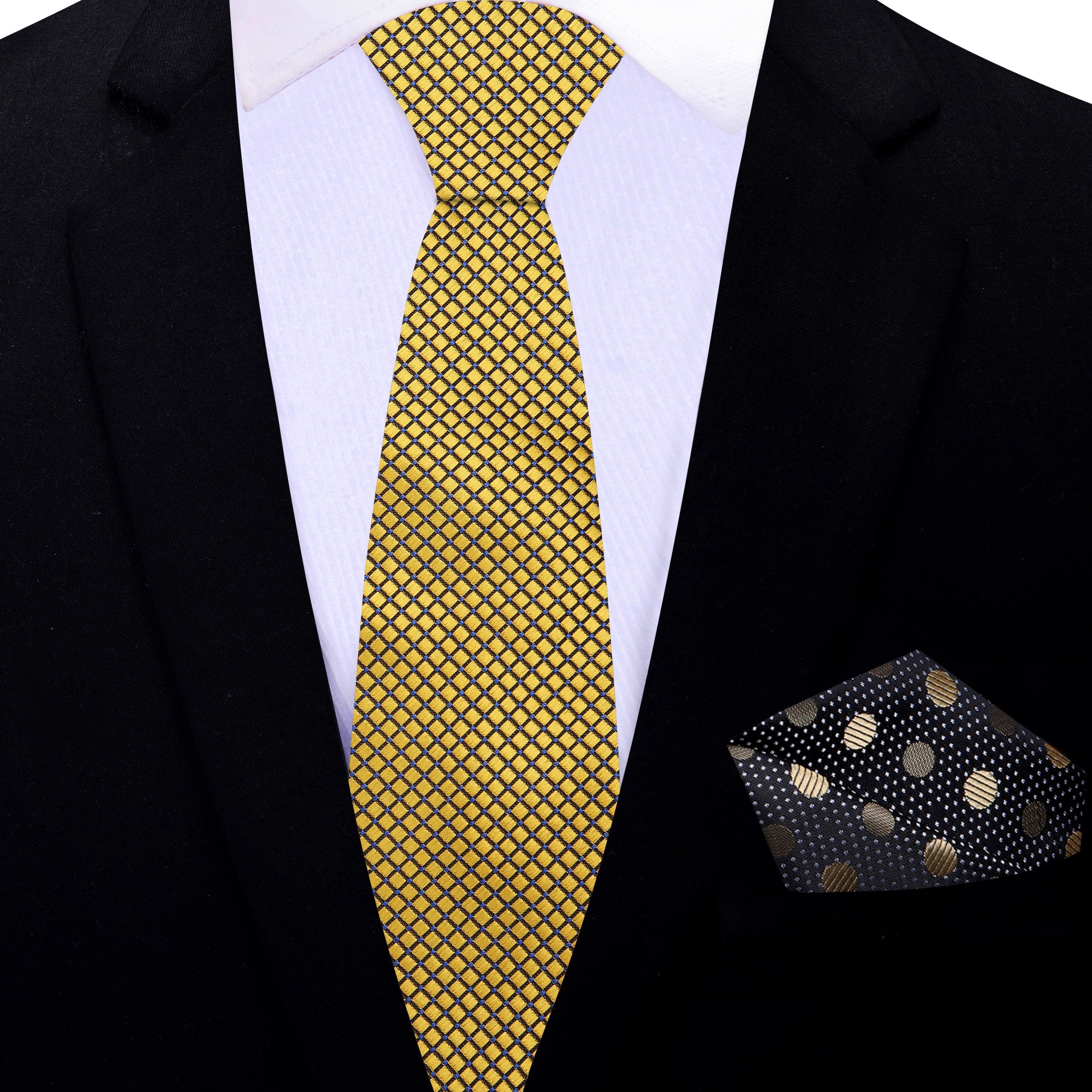 Style showcase of the silk tie against a charcoal grey suit, highlighting its versatility and luxury.