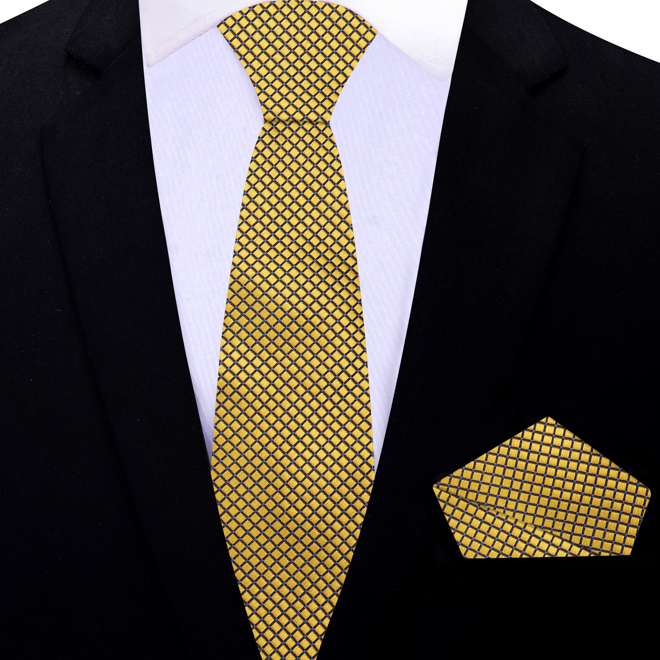 Style showcase of the silk tie against a charcoal grey suit, highlighting its versatility and luxury.