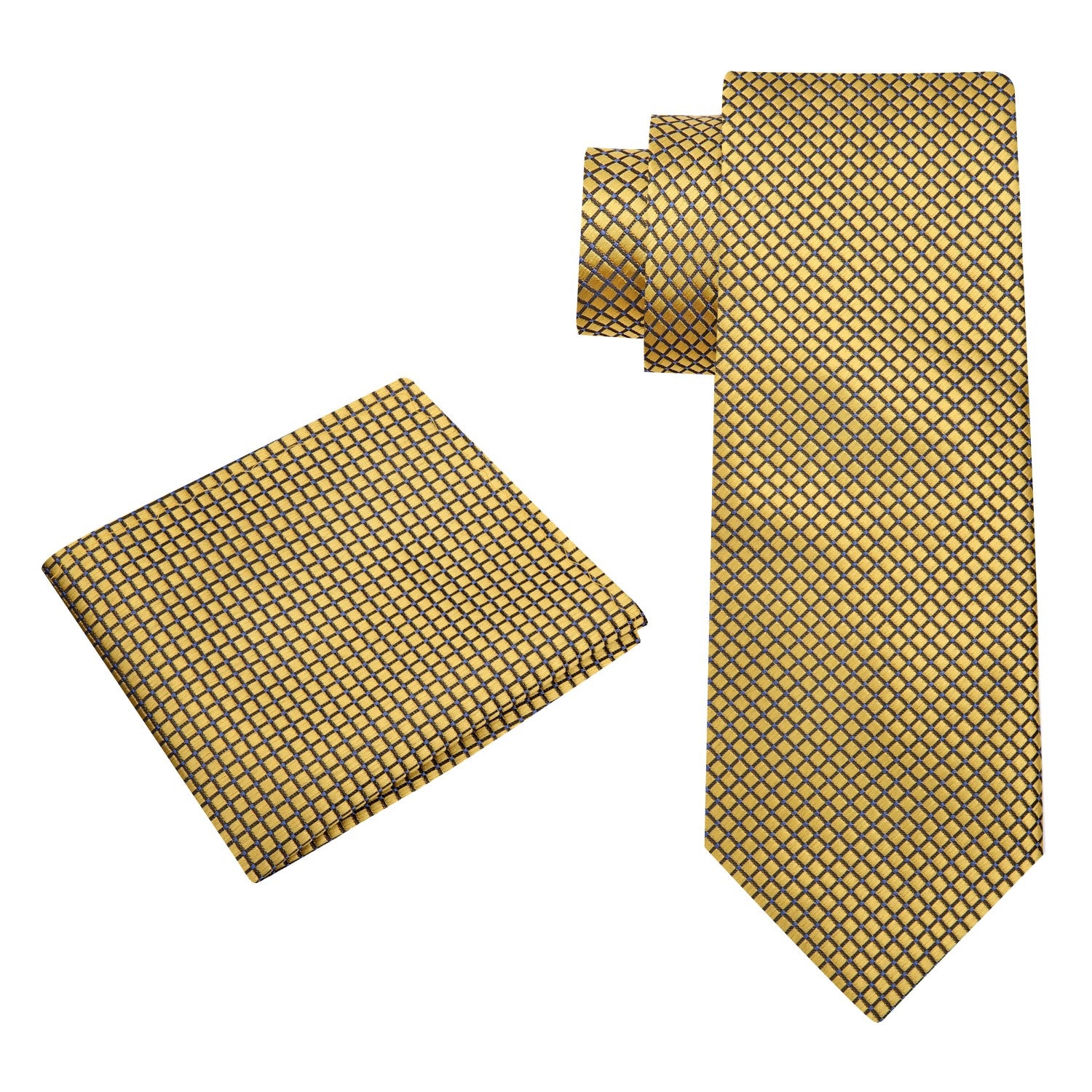 A young boy wearing a kids gold silk tie with a matching pocket square at a wedding