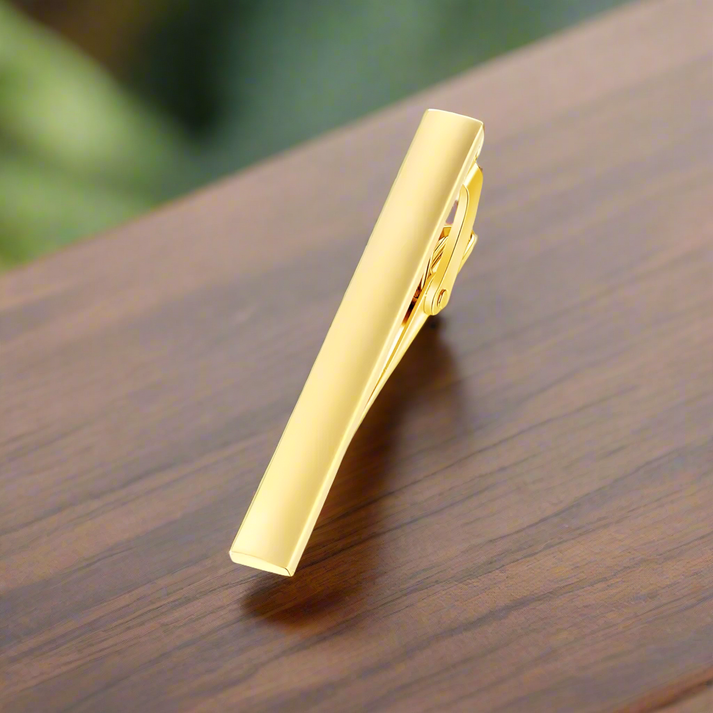 Elegant metallic tie bar in grey, showcasing its sleek design
