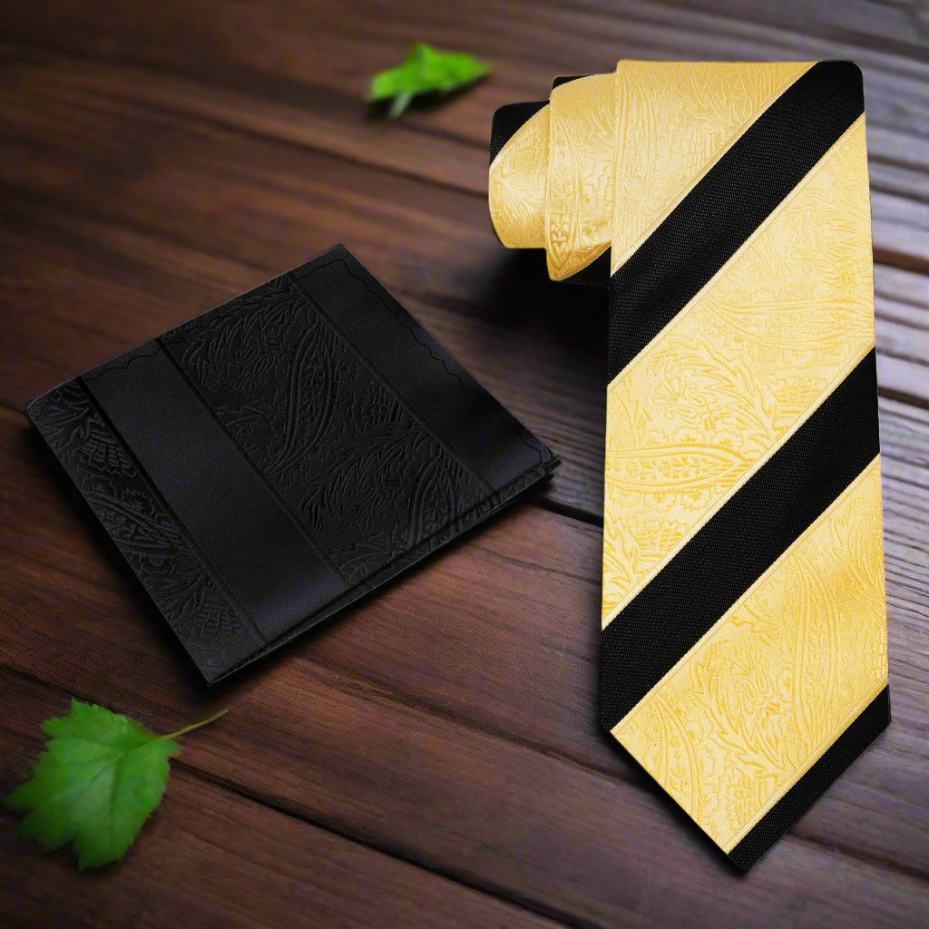 Elegant silk necktie with bold paisley and stripe patterns for special occasions