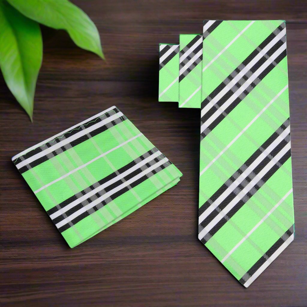 Model wearing the green plaid necktie with a white dress shirt at a wedding.