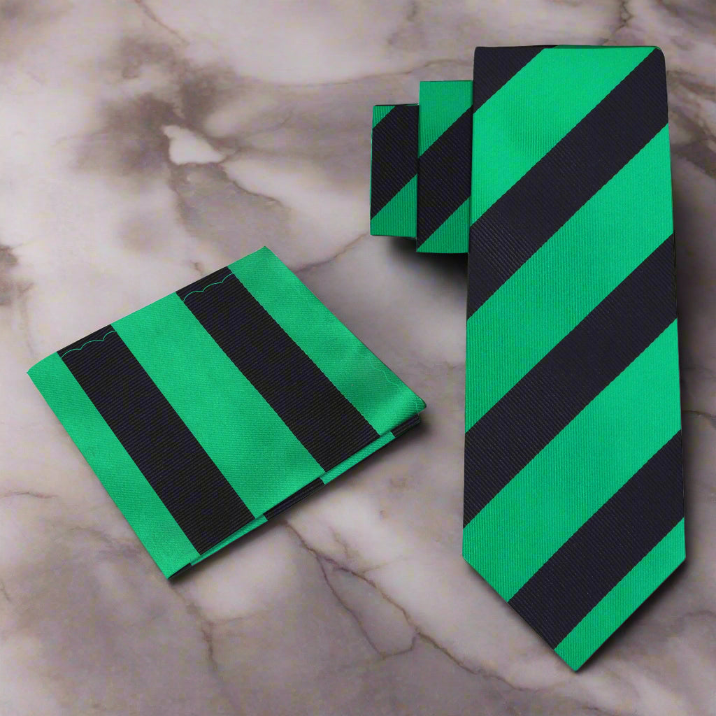 Close-up detail of the bold stripe pattern on a formal mens tie