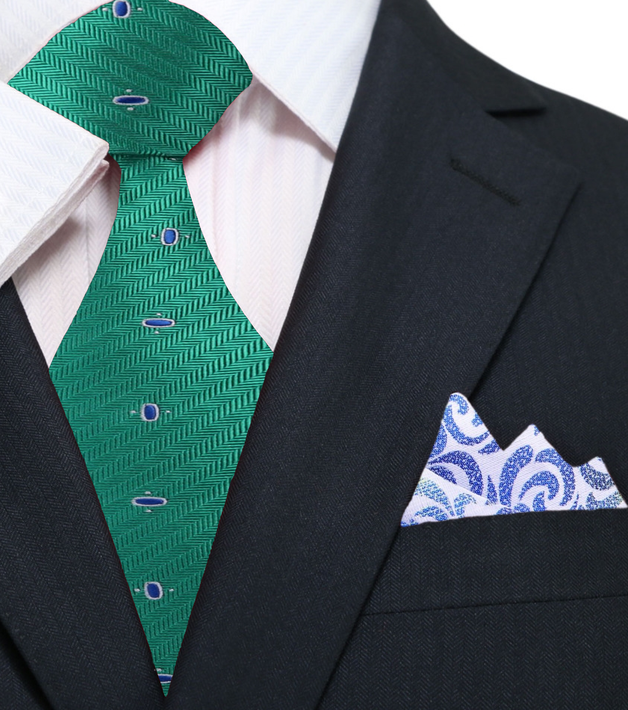 Cadence Classic Silk Tie styled with a navy suit and white dress shirt, showcasing its elegant look.