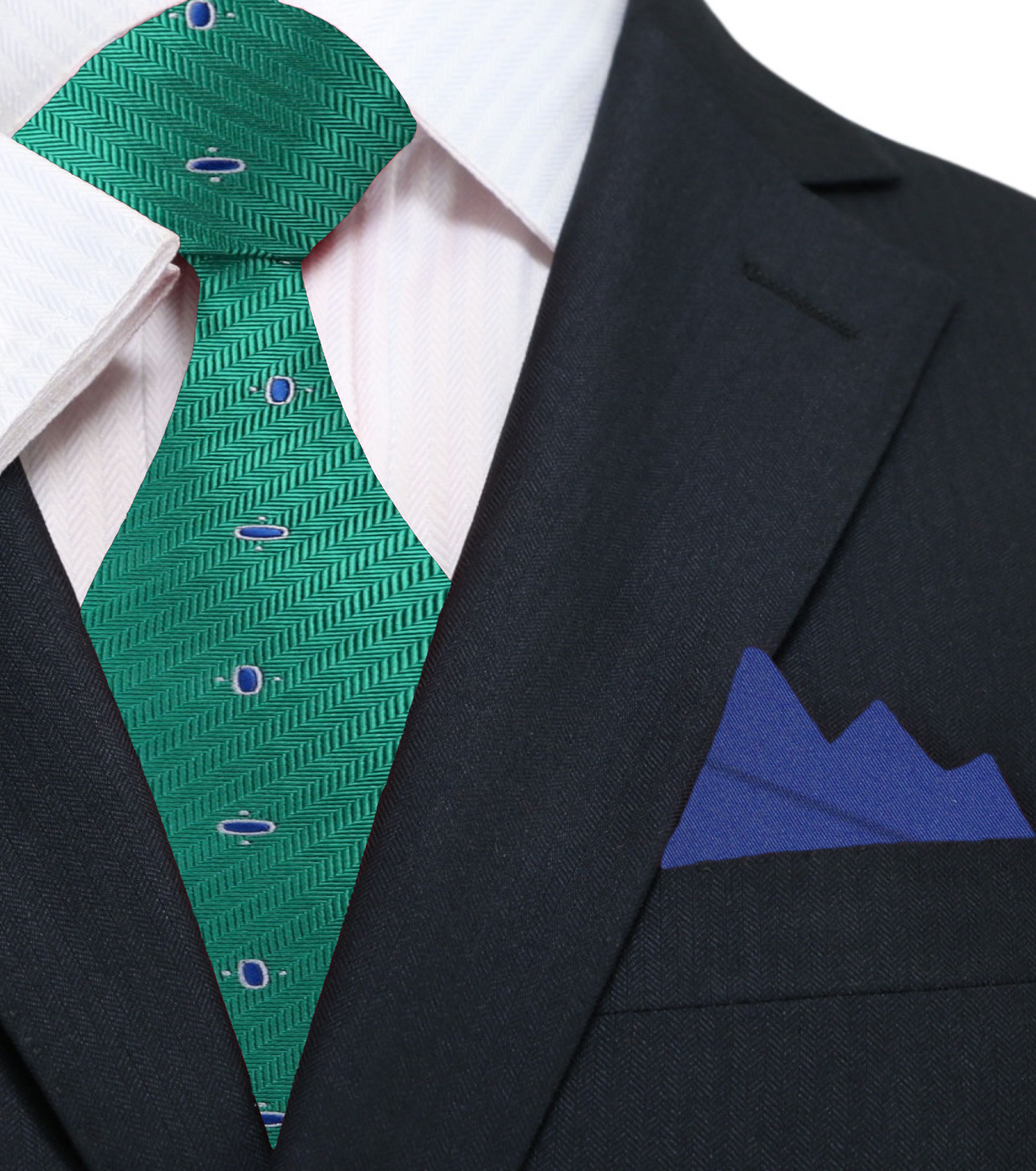 Cadence Classic Silk Tie styled with a navy suit and white dress shirt, showcasing its elegant look.