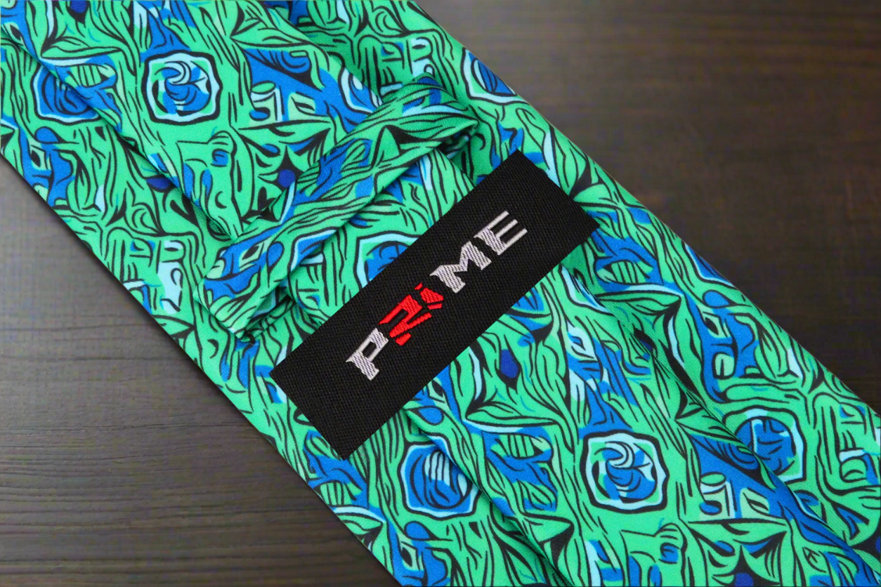 Full view of the silk necktie styled with a navy suit for formal occasions