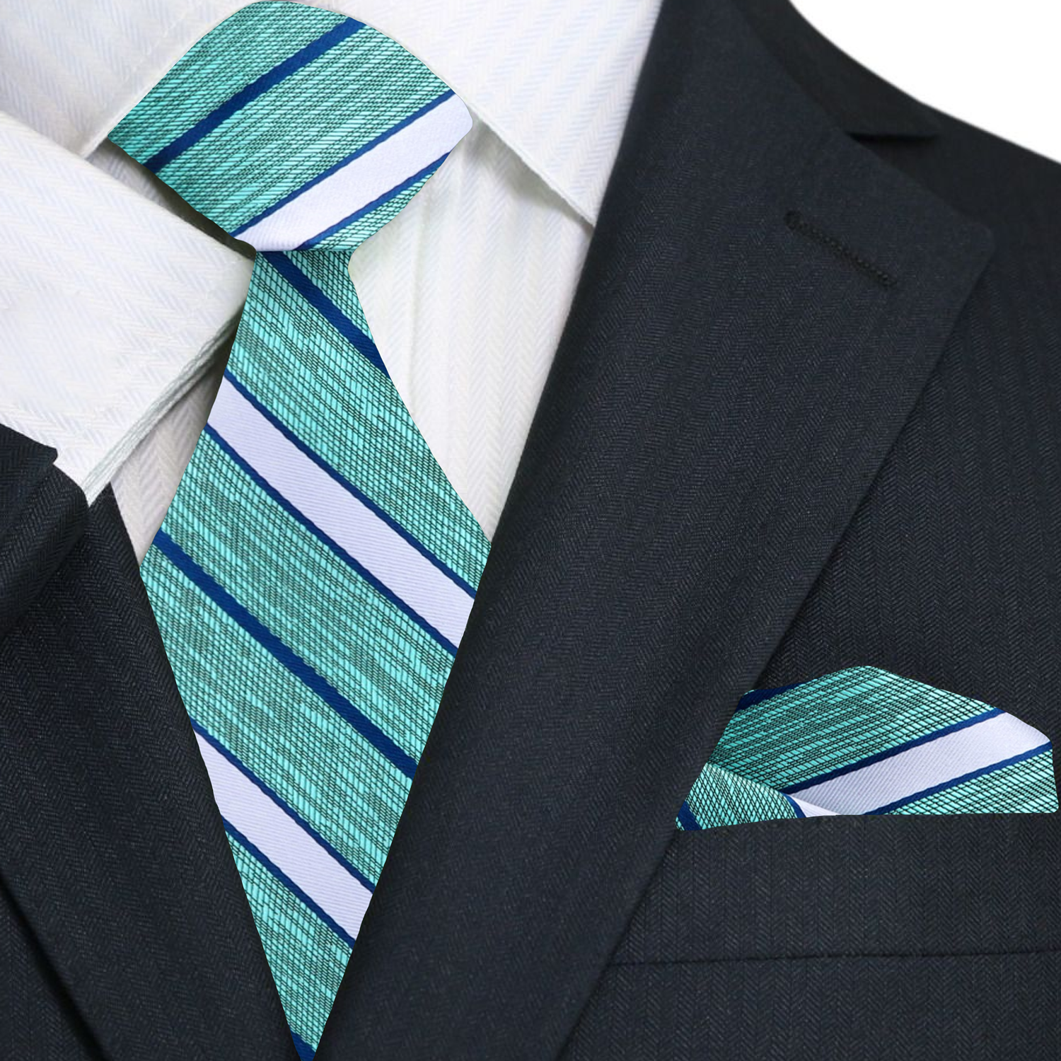 Close-up of the classic striped silk necktie showcasing its vibrant colors and pattern.