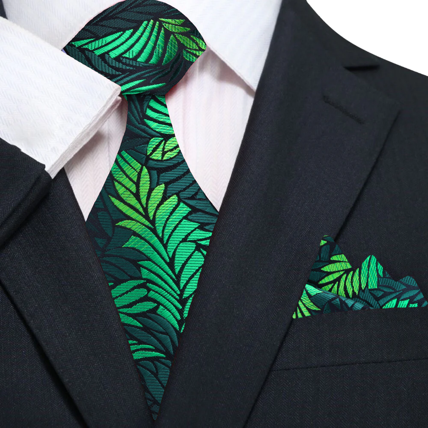 Fashionable green feather pattern tie perfect for weddings and social gatherings