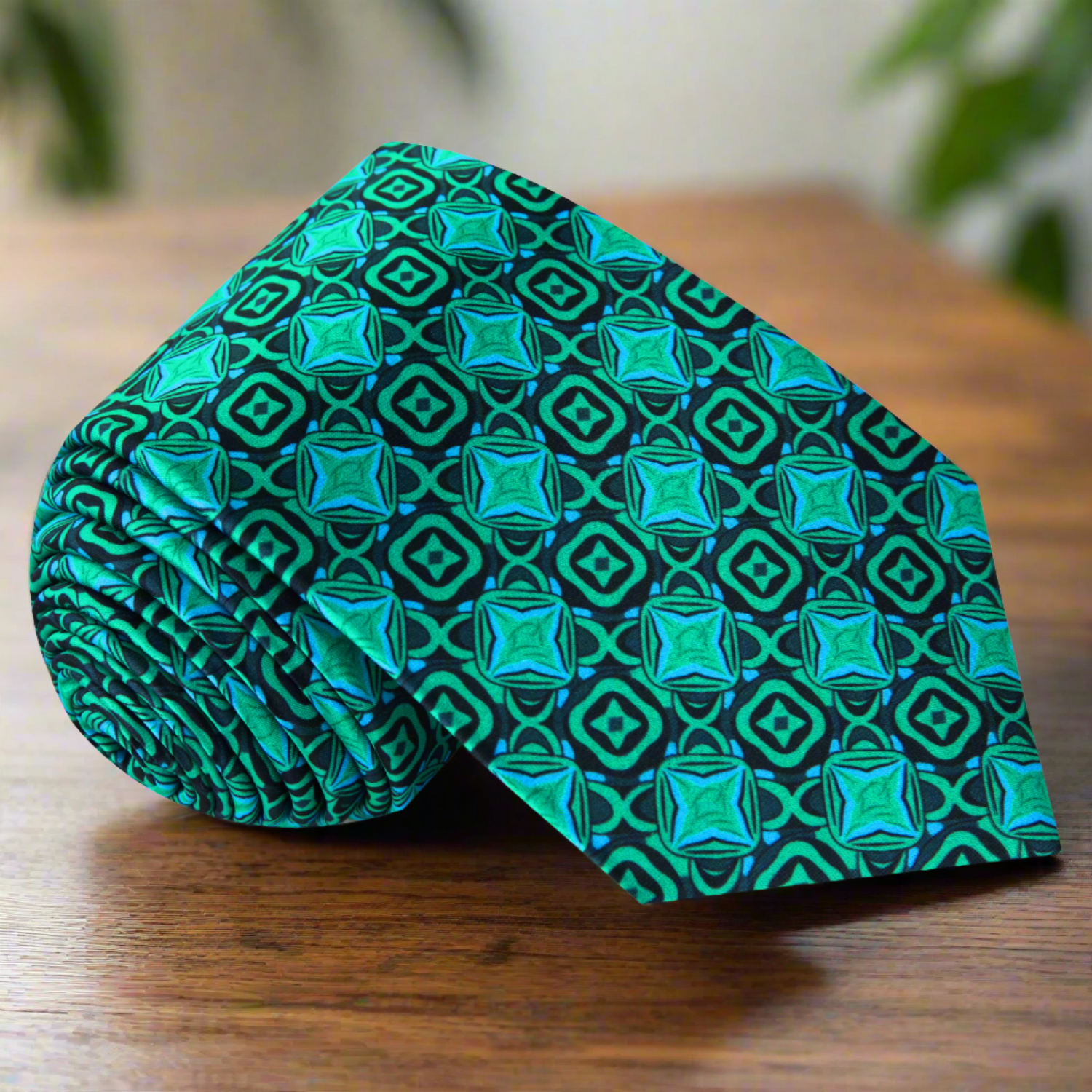 Close-up of the silk texture and geometric design