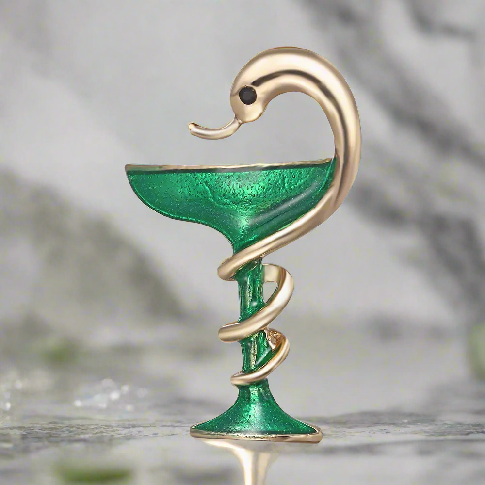 Stylish Snake Martini Lapel Pin displayed against a vibrant background.