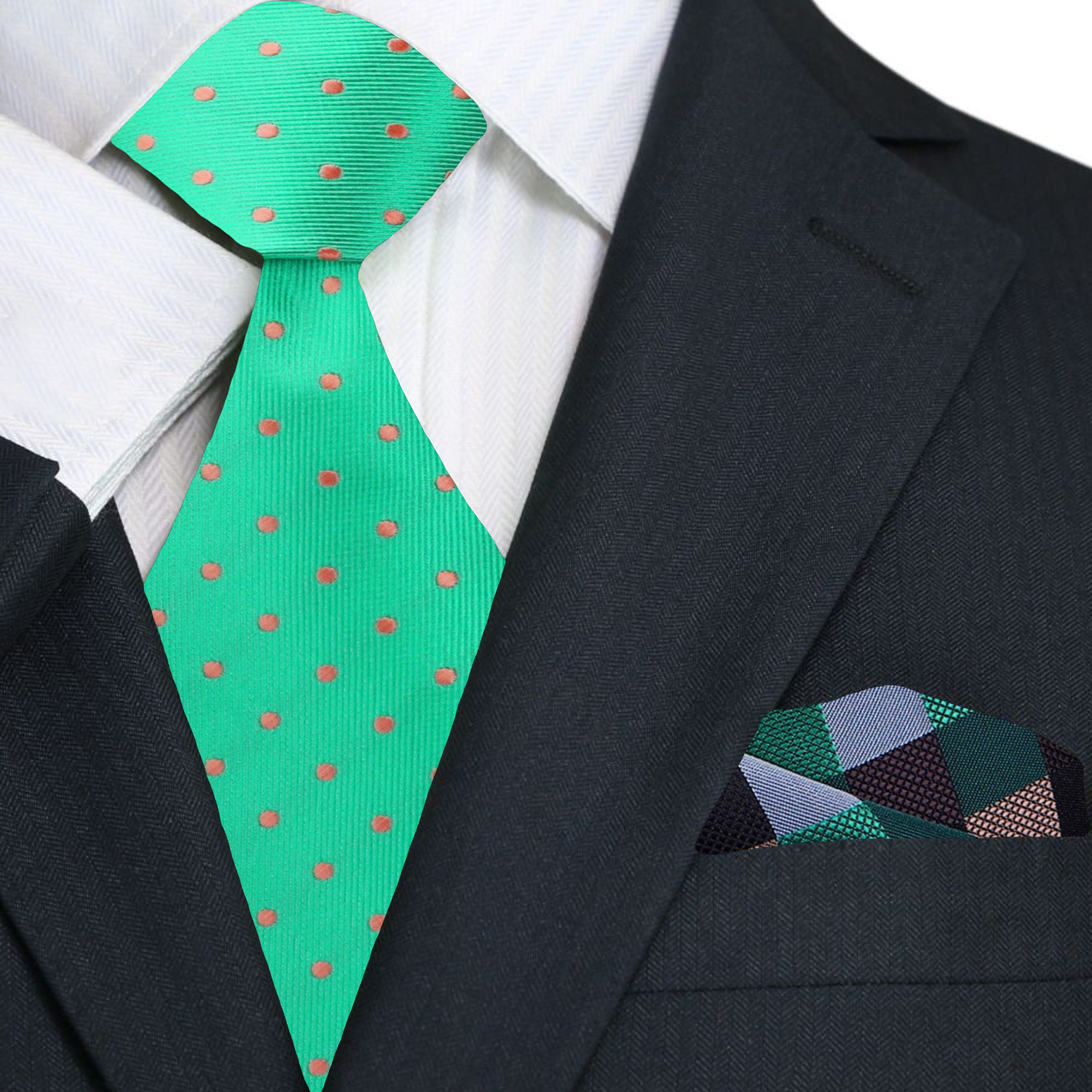 Emeralon Luxury Green Polka Dot Silk Necktie - Image 2