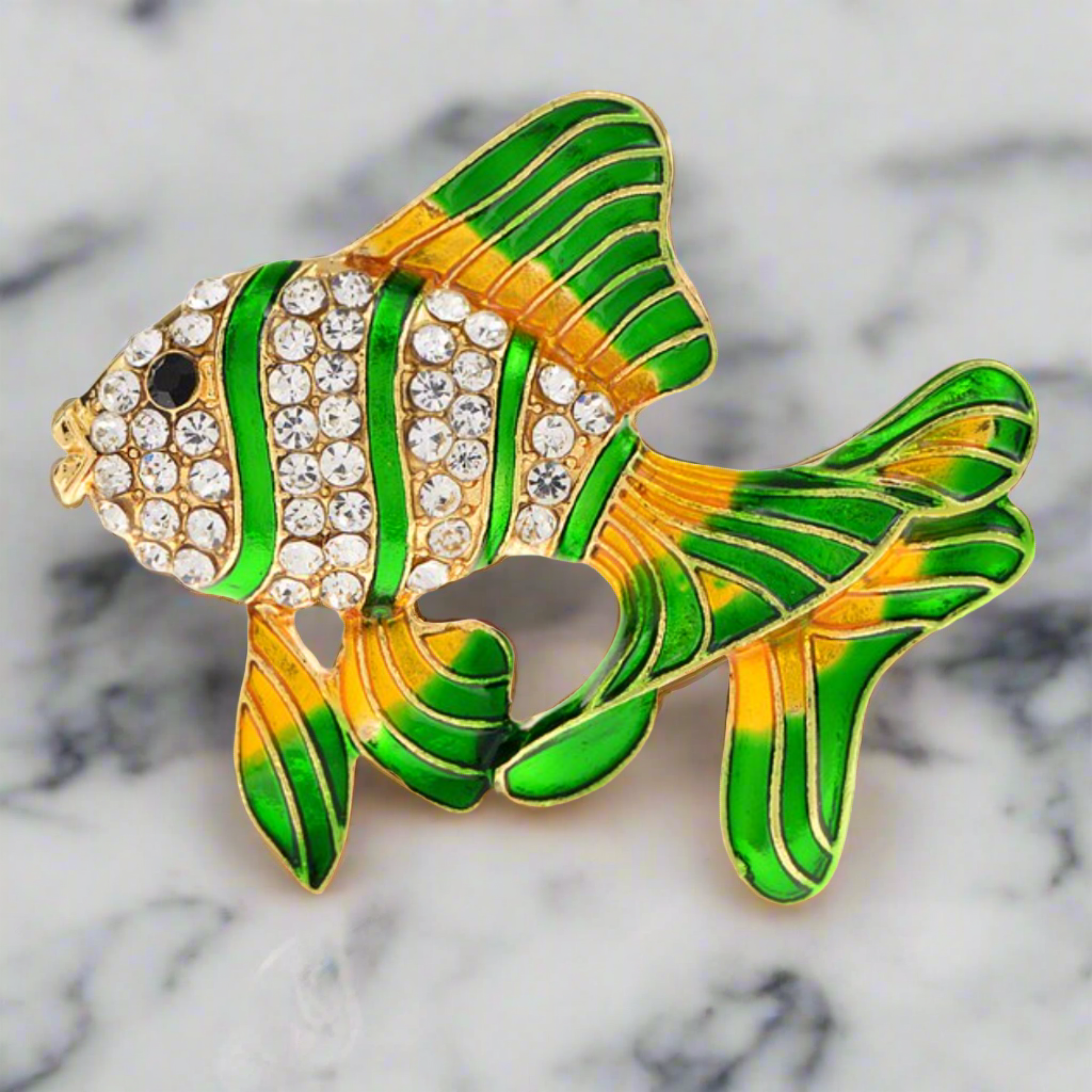 Styled image of a gemstone animal lapel pin attached to a blazer, highlighting its luxurious appearance