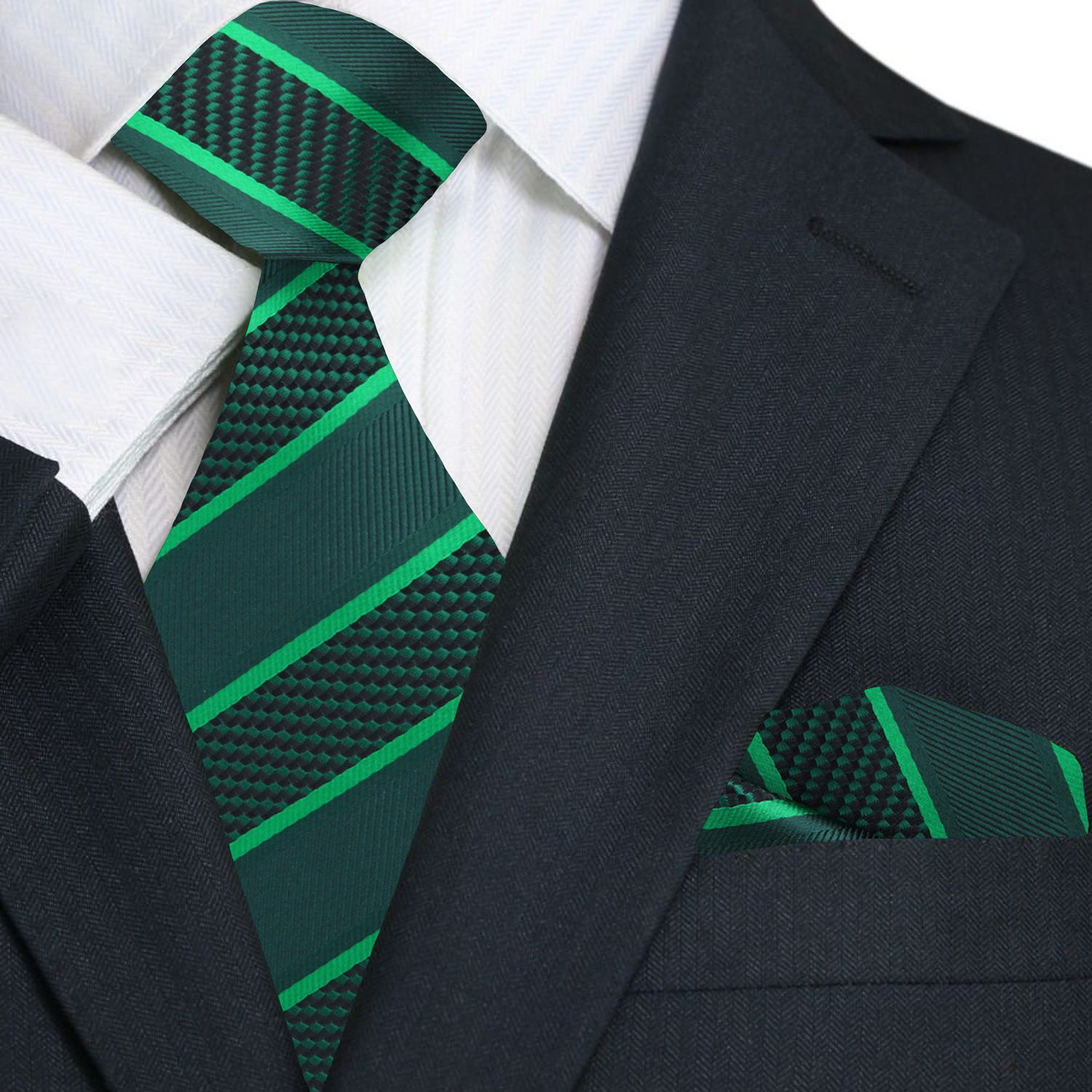 Man wearing a formal necktie for business meetings with a matching handkerchief