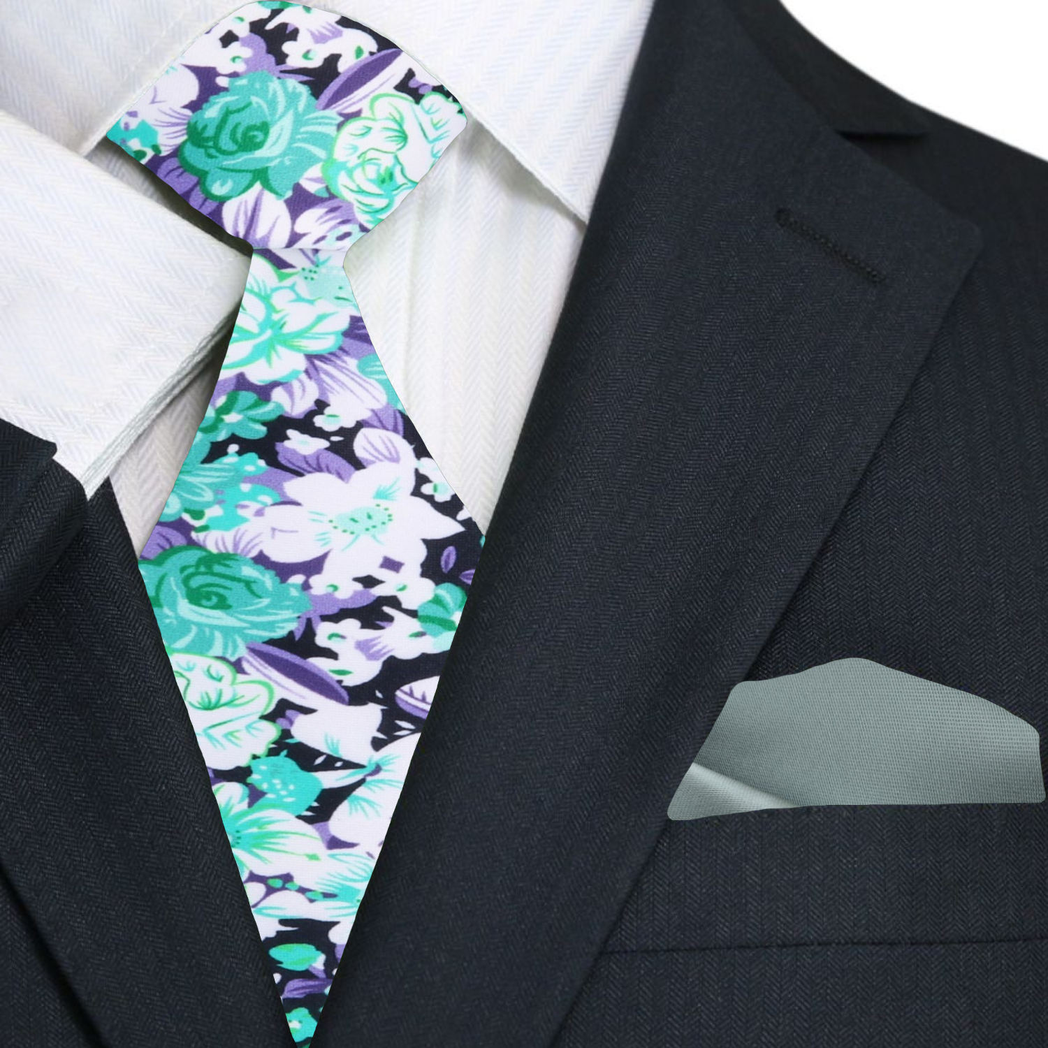 Vibrant floral silk necktie in purple, green, white, and black for wedding and office wear