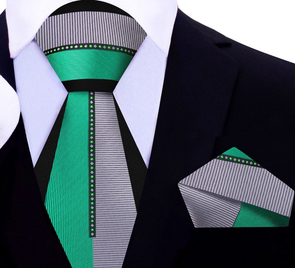 Elegant silk necktie with green and grey gradient for weddings