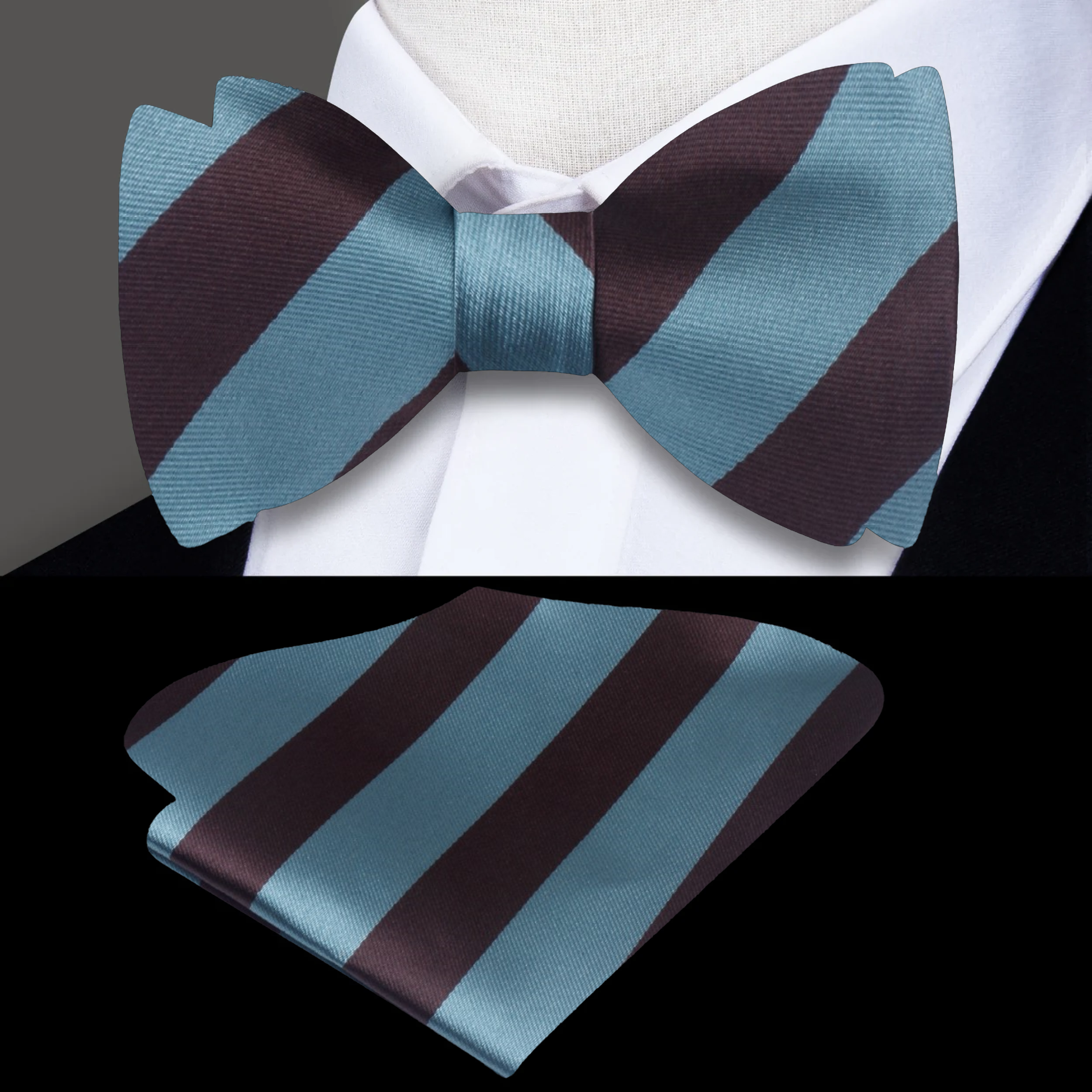 Close-up of the luxurious silk texture of the Red and White Stripe Bow Tie.