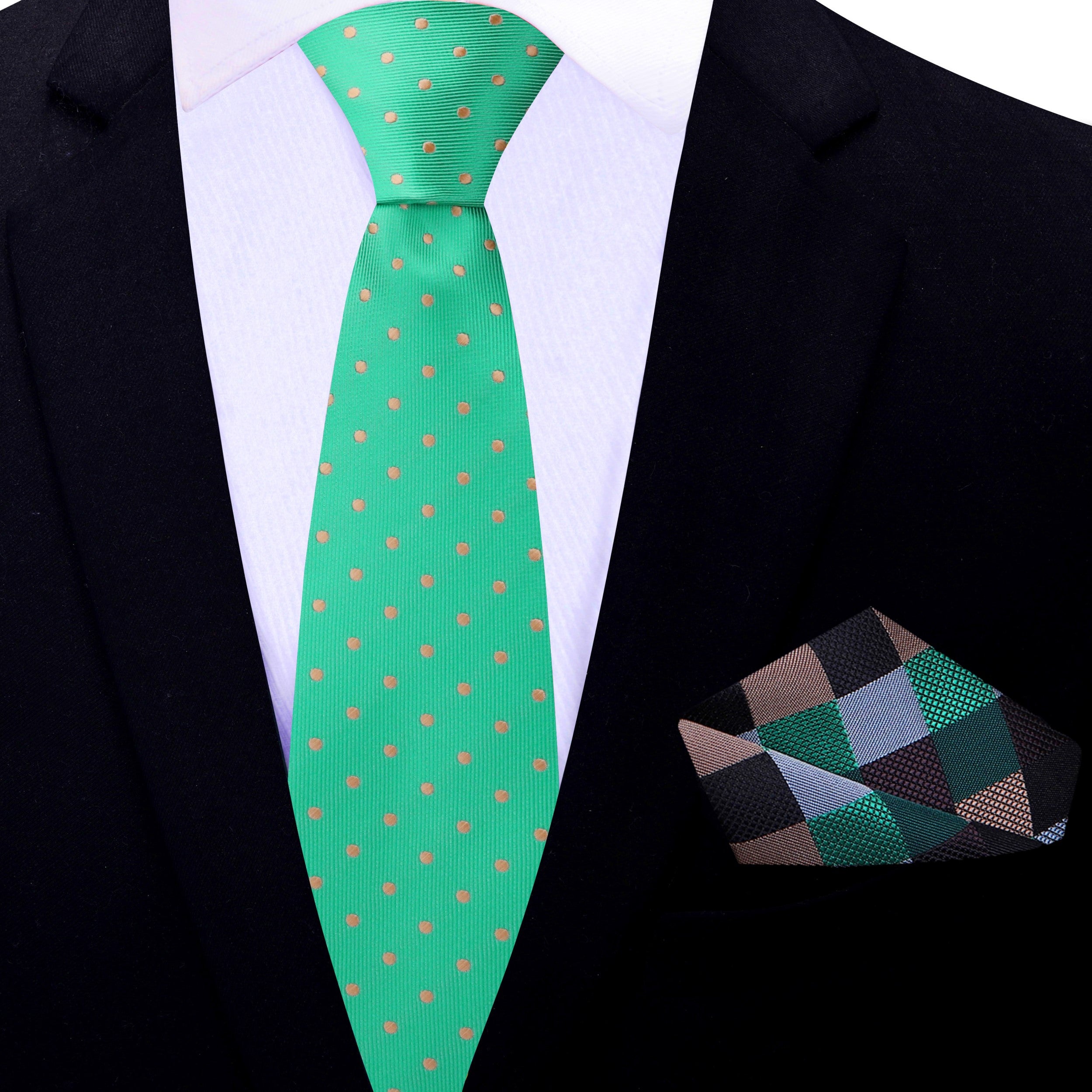 Emeralon Luxury Green Polka Dot Silk Necktie - Image 3