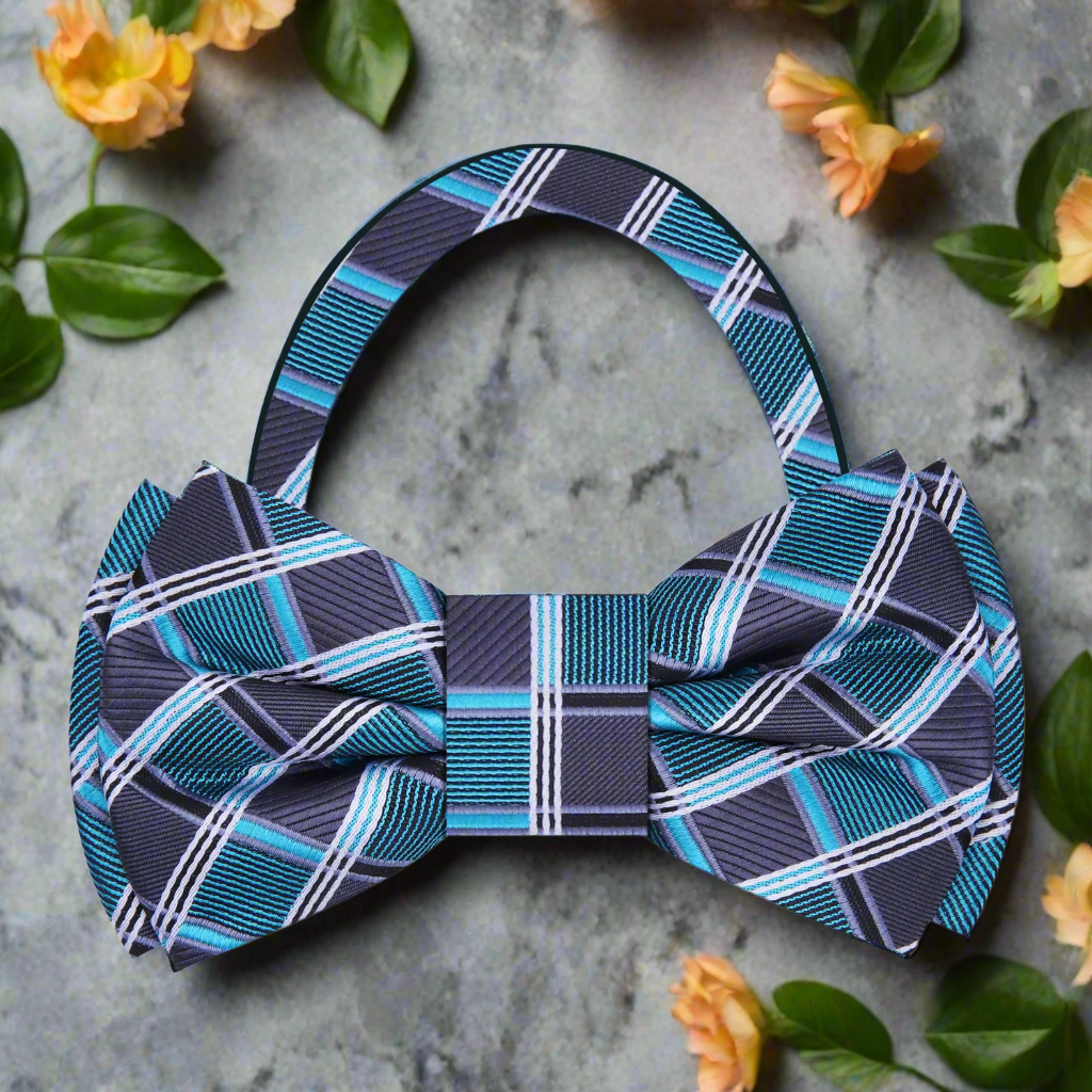 Styled with a white dress shirt and navy suit, ideal for weddings or cocktail parties