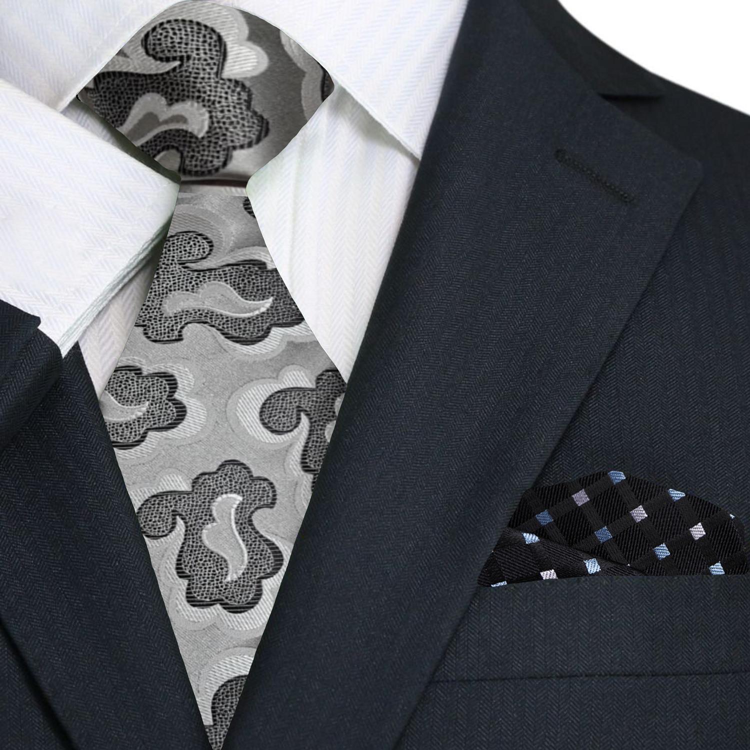 Man wearing the modern abstract necktie with a white dress shirt at a business conference