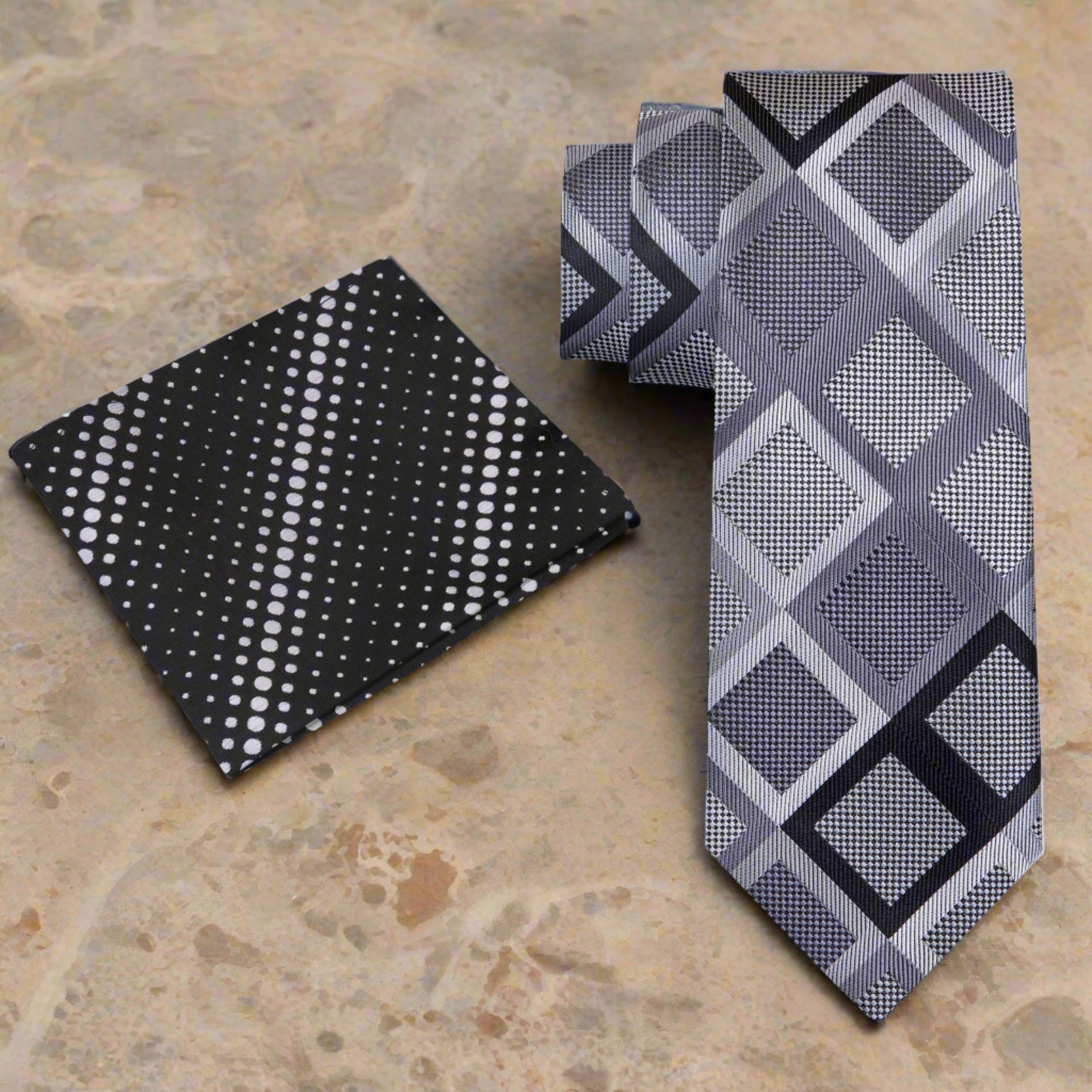 Fashionable mens necktie with bold geometric pattern, suitable for formal occasions