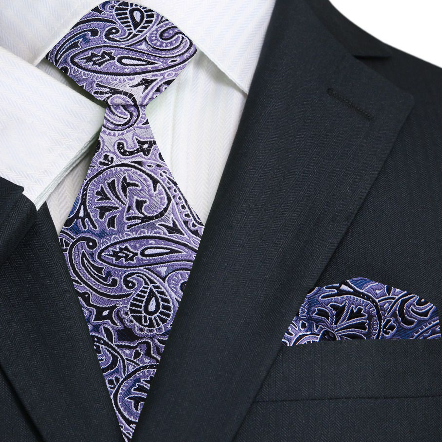 Close-up of detailed paisley pattern on silk mens tie