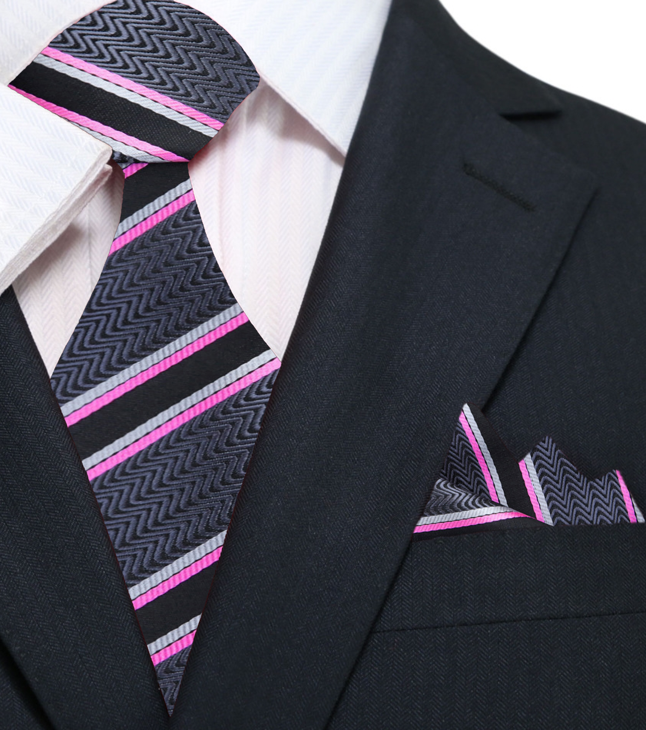 Man wearing the striped silk tie with a navy suit at a formal event