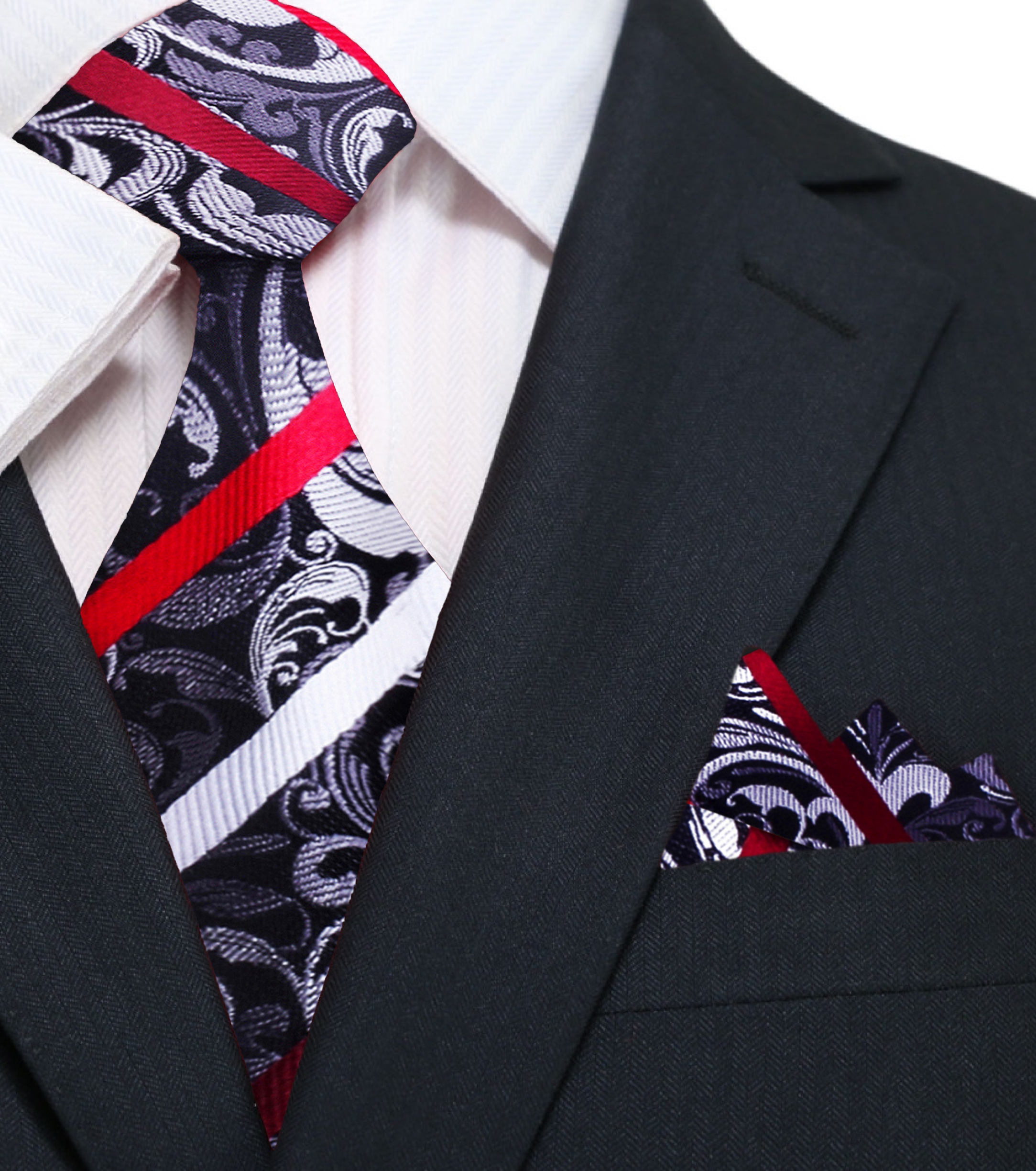 Close-up of the Elegant Floral Stripe Silk Tie, emphasizing the luxurious silk texture and intricate pattern.