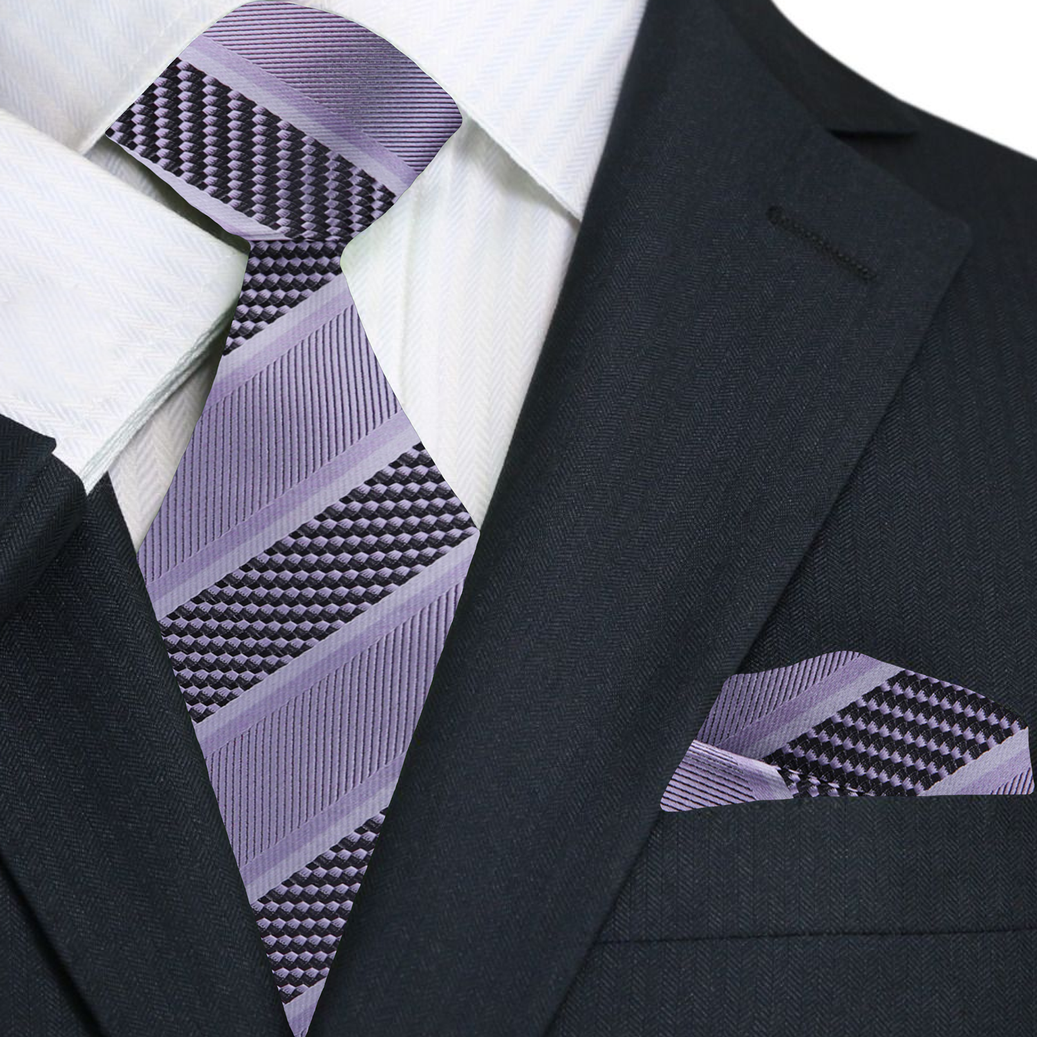 Close-up of classic striped silk necktie in blue and gold shades for business attire