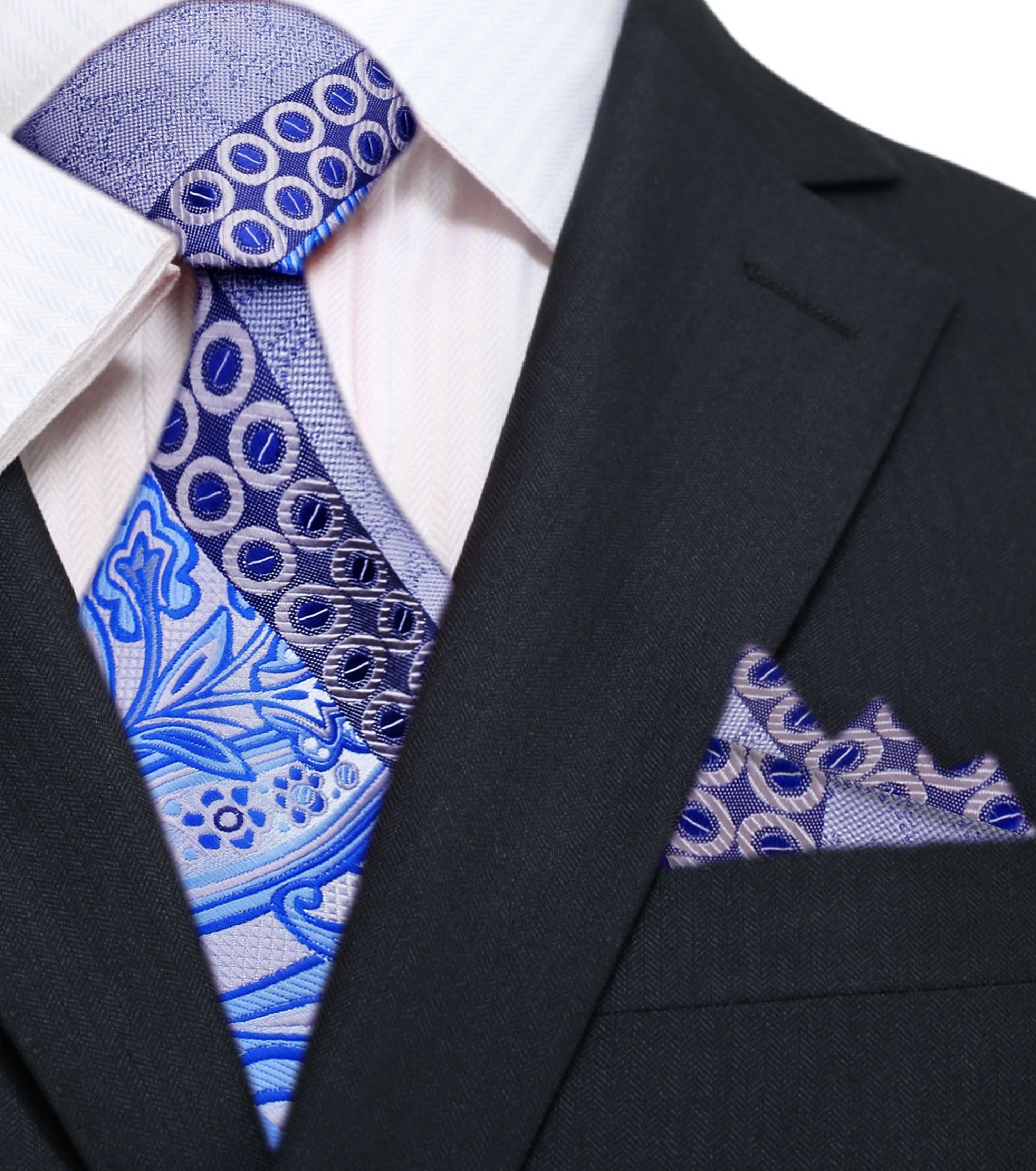 Styled elegant silk tie paired with a suit and dress shirt for a formal look.