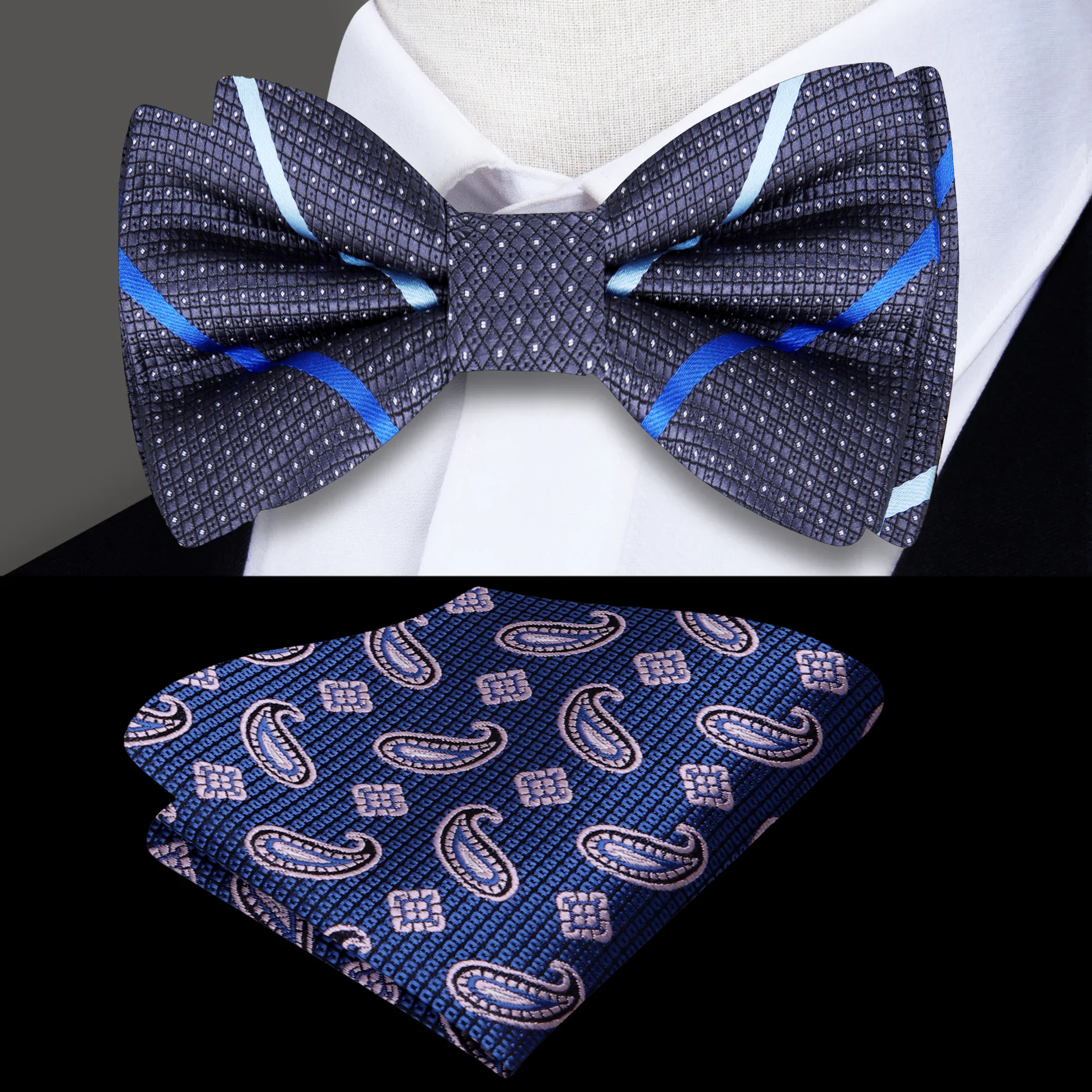 Man adjusting an adjustable silk bow tie for men, demonstrating fit and style