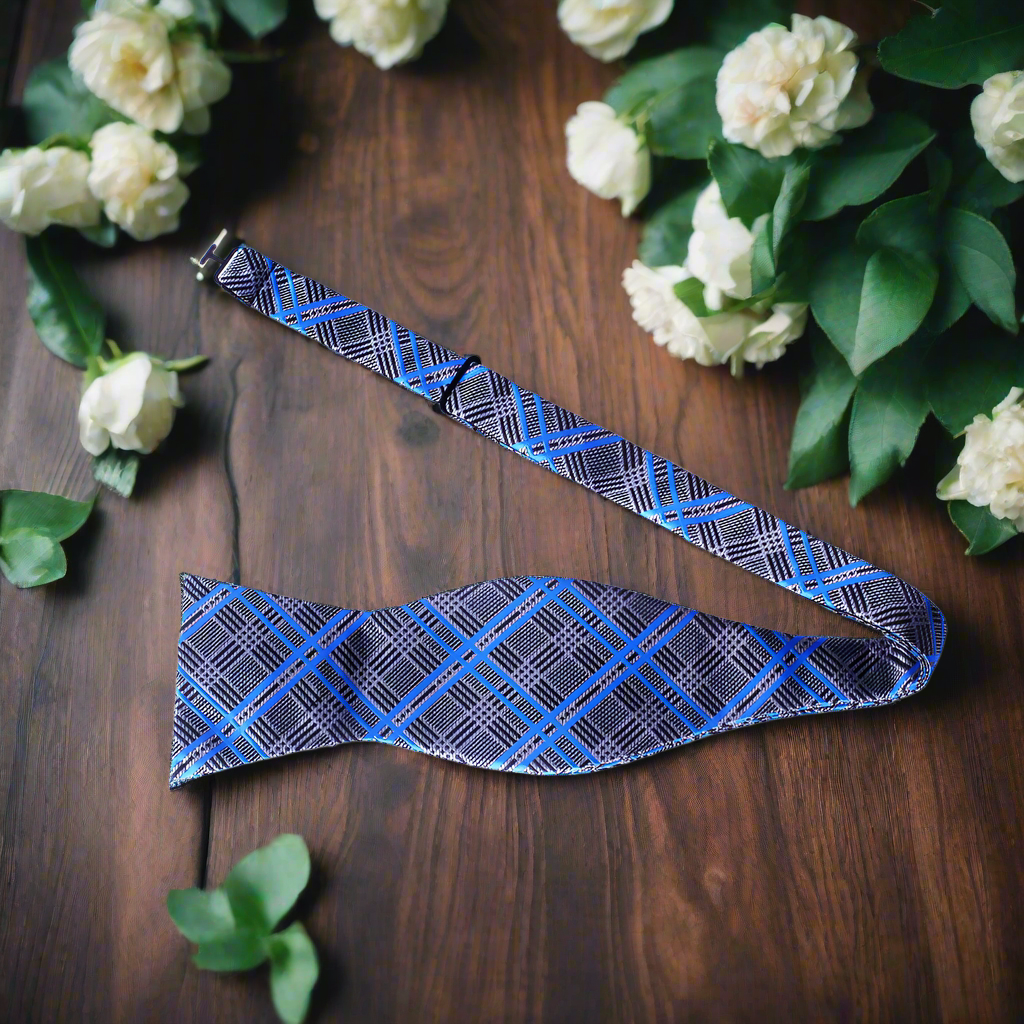 Elegant plaid bow tie styled with white dress shirt for formal occasion