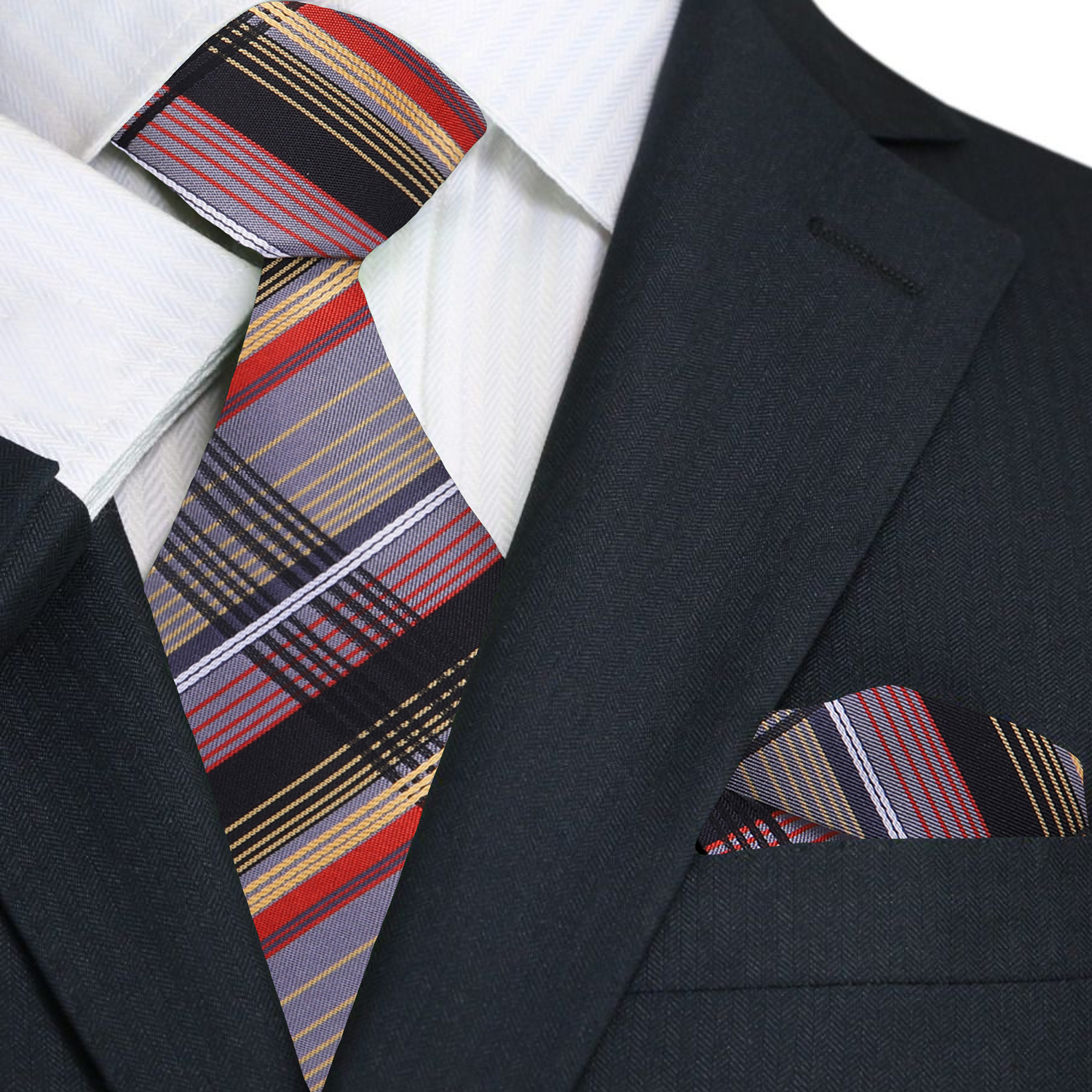 Close-up of silk texture and plaid pattern – ideal necktie for weddings and formal events.