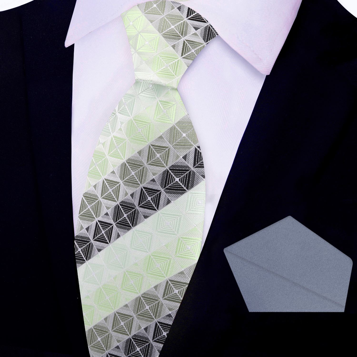 Model wearing the silk necktie paired with a suit for a modern business look