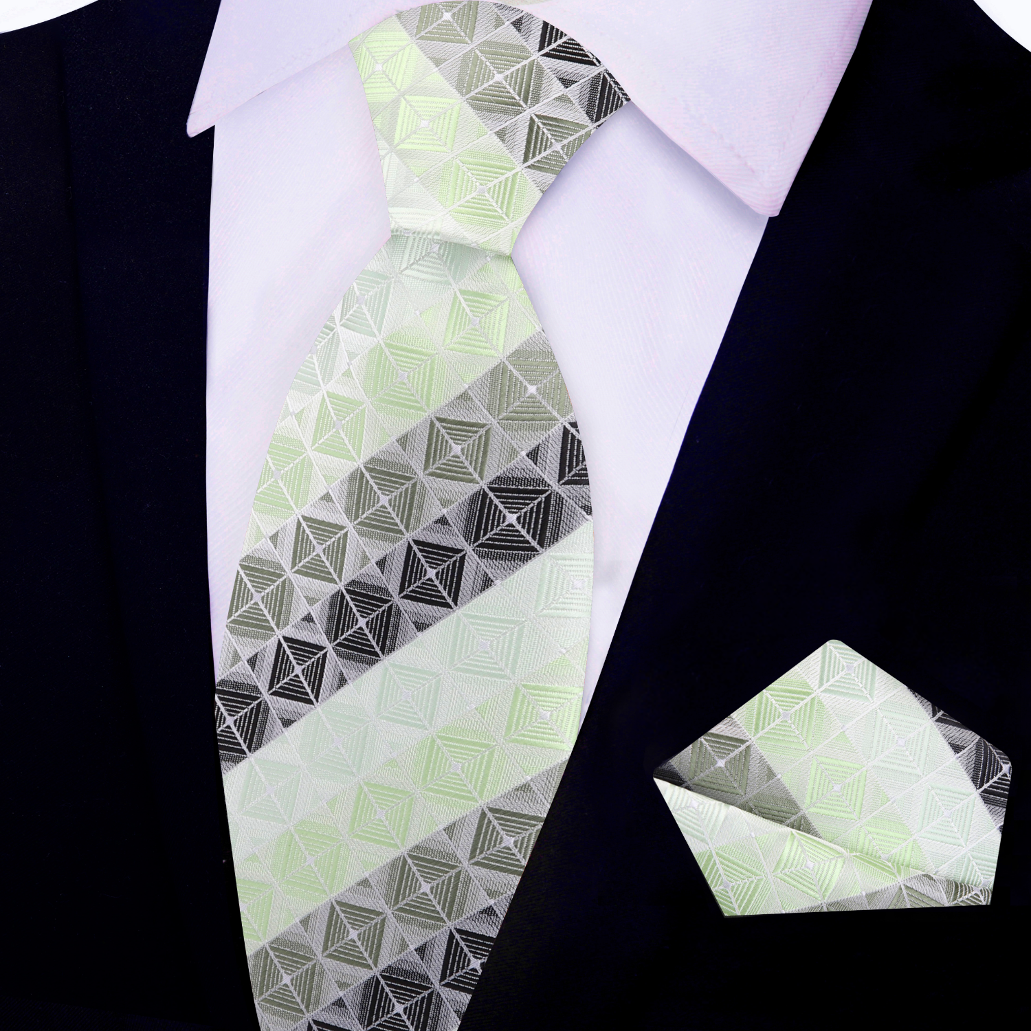 Close-up of the Impact Blocks tie fabric highlighting the geometric design